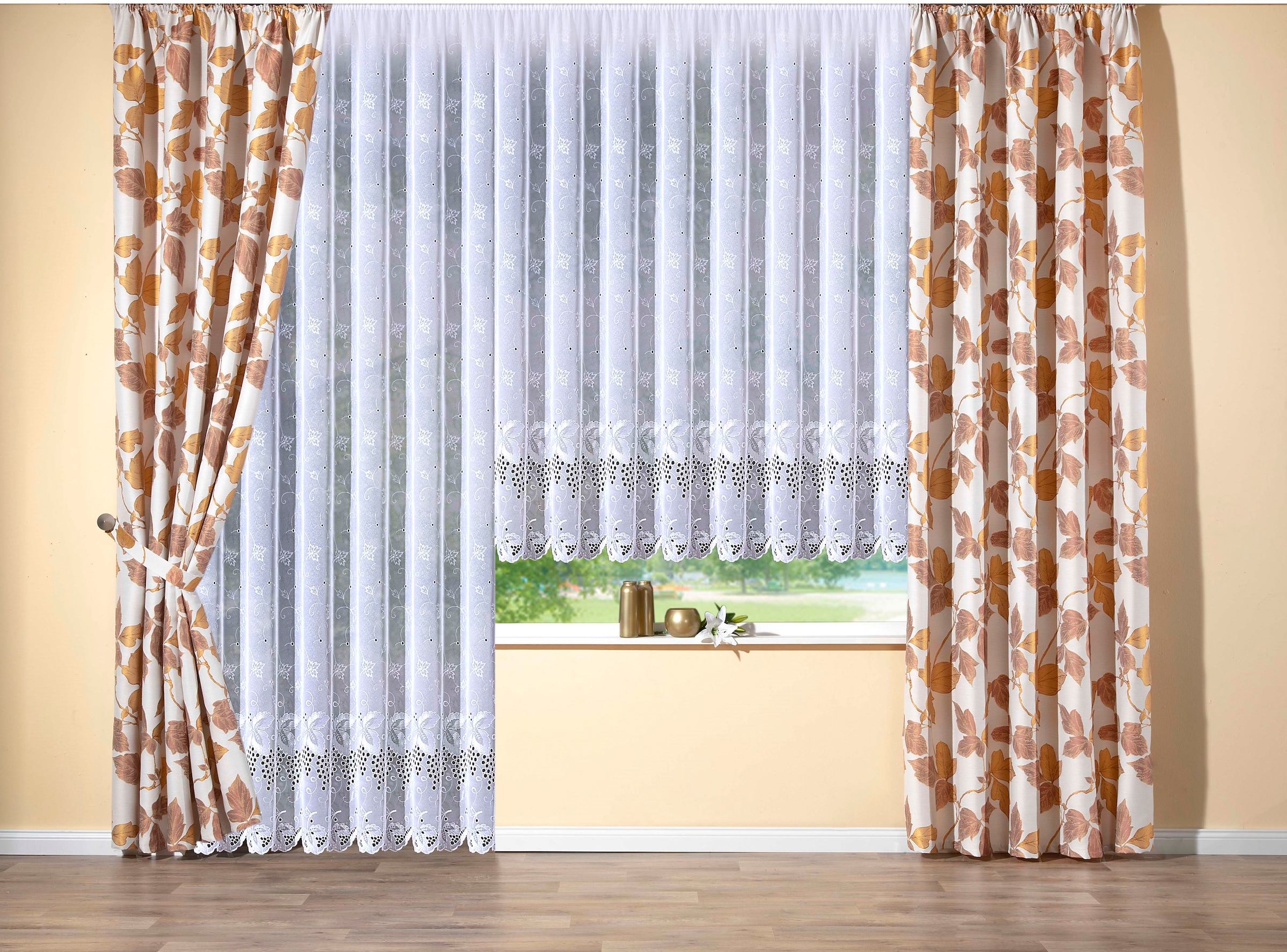 Stickereien Plauen Vorhang »Weinlaub« Kräuselband 2 Stk. tlg. günstig online kaufen