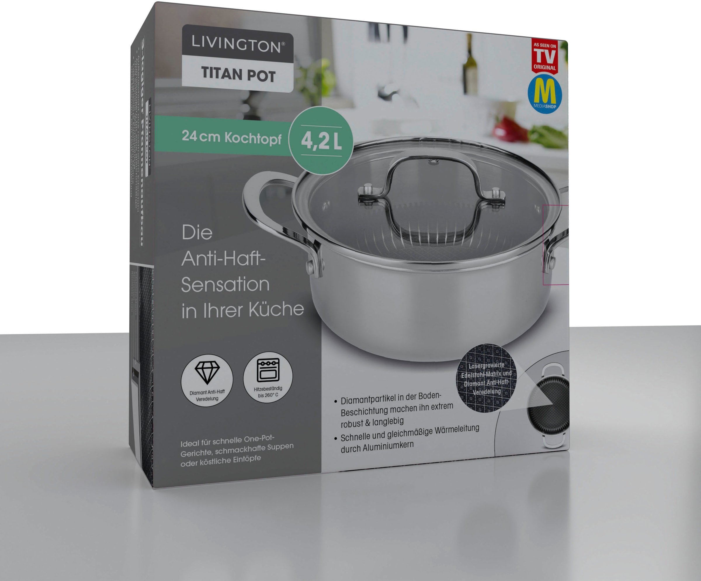 MediaShop Kochtopf »Titan Pot«, Edelstahl-Aluminium, 2,3 Liter, Induktion