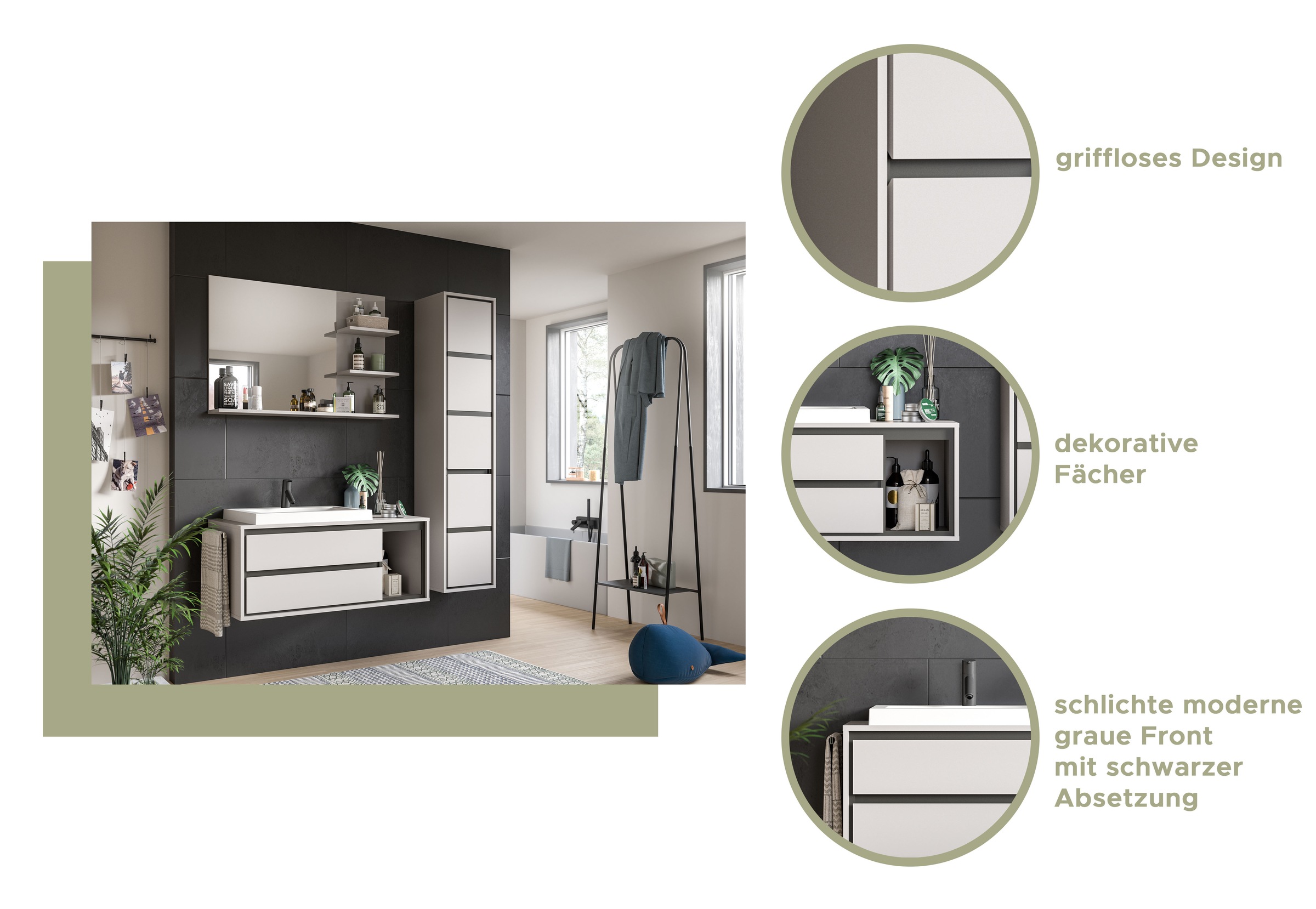INOSIGN Spiegel »Skygge, Breite 100 cm, 3 Ablageböden, hochwertiges Spiegelglas«, (1 St.), Badmöbel, Spiegel, Wandspiegel, Bad, Badezimmer