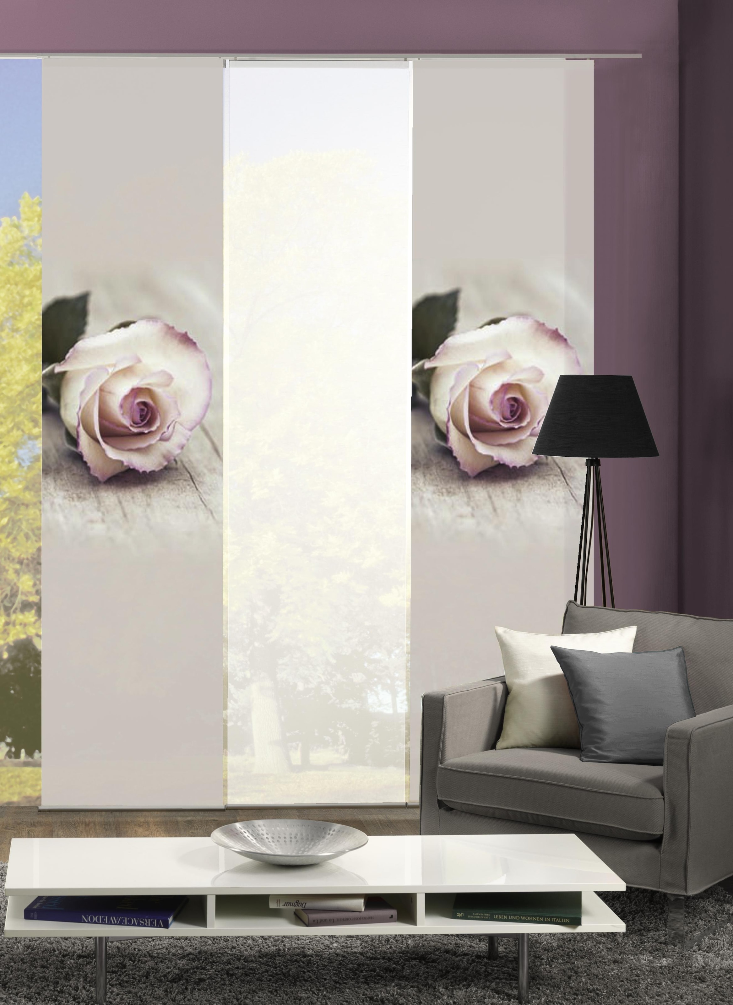 HOME WOHNIDEEN Schiebegardine »ROSIES« Klettband 3 Stk. tlg. HxB: 245x60, i günstig online kaufen