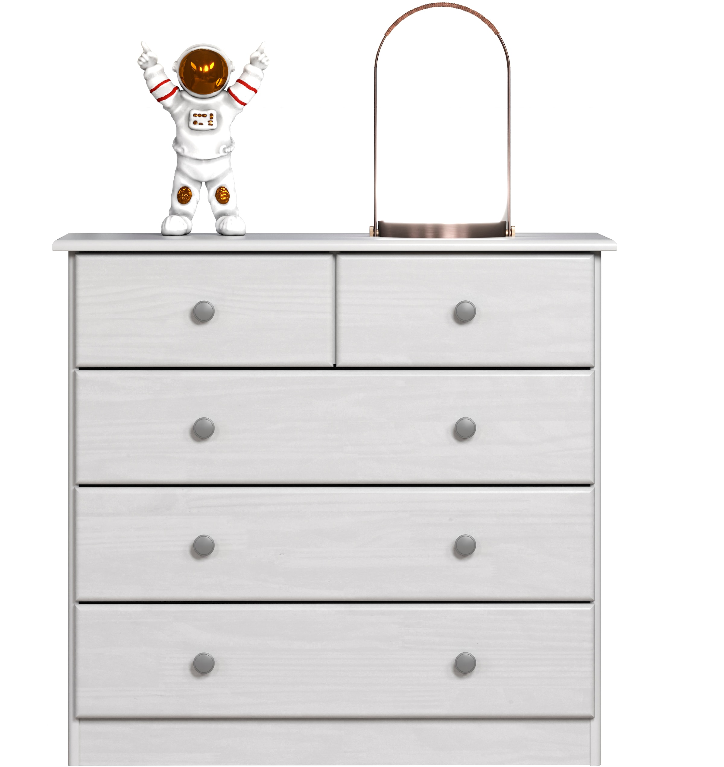 Home affaire Schubkastenkommode »Delsbo Kommode Wäscheschrank Beistellschrank Schrank Bestseller«, (1 St., Landhaus Design aus Kiefernholz), Massivholz Sideboard mit 5 Schubladen - Metall-Knopfgriffe