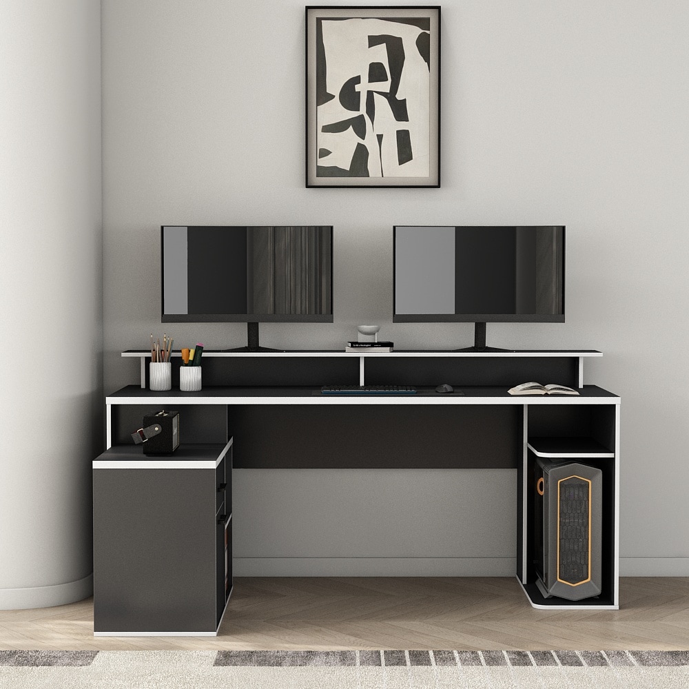 OTTO home Gamingtisch »Game, Computertisch, Eckschreibtisch« , Towerfach, Kabeldurchlass, Monitoraufsatz, Stauraum, Maße 180x102 cm