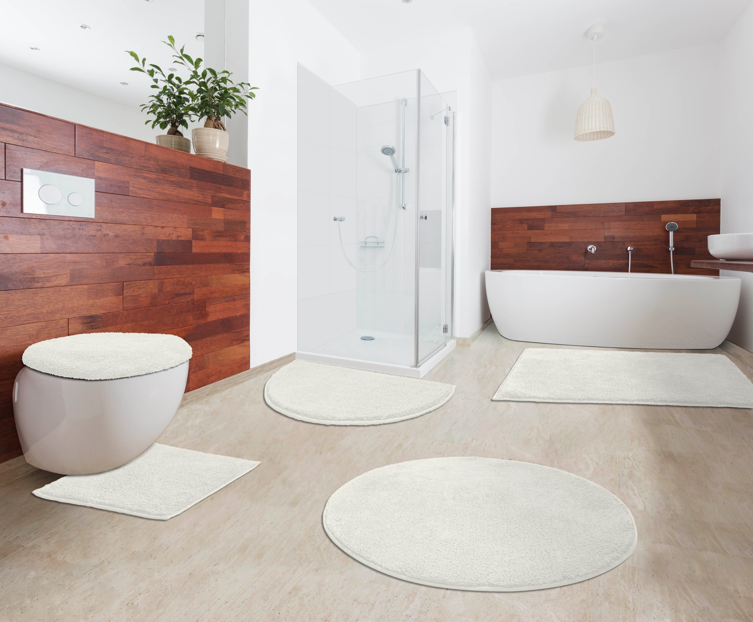 my home Badematte »Maren, Badvorleger, Badezimmer Teppich«, rutschhemmend beschichtet, fußbodenheizungsgeeignet, Bio-Baumwolle, Badteppich, Badematten auch als 3 teiliges Set