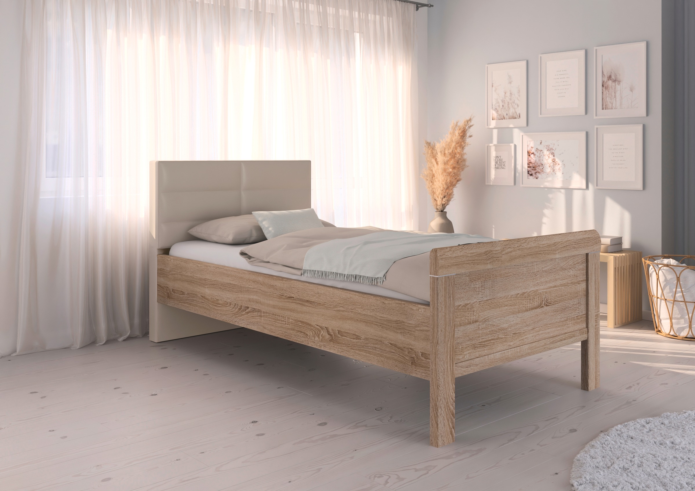 rauch Bett »Bett Einzelbett Stollenbett EVELYN«, in Komforthöhe mit Polsterkopfteil in elegantem Stil MADE IN GERMANY