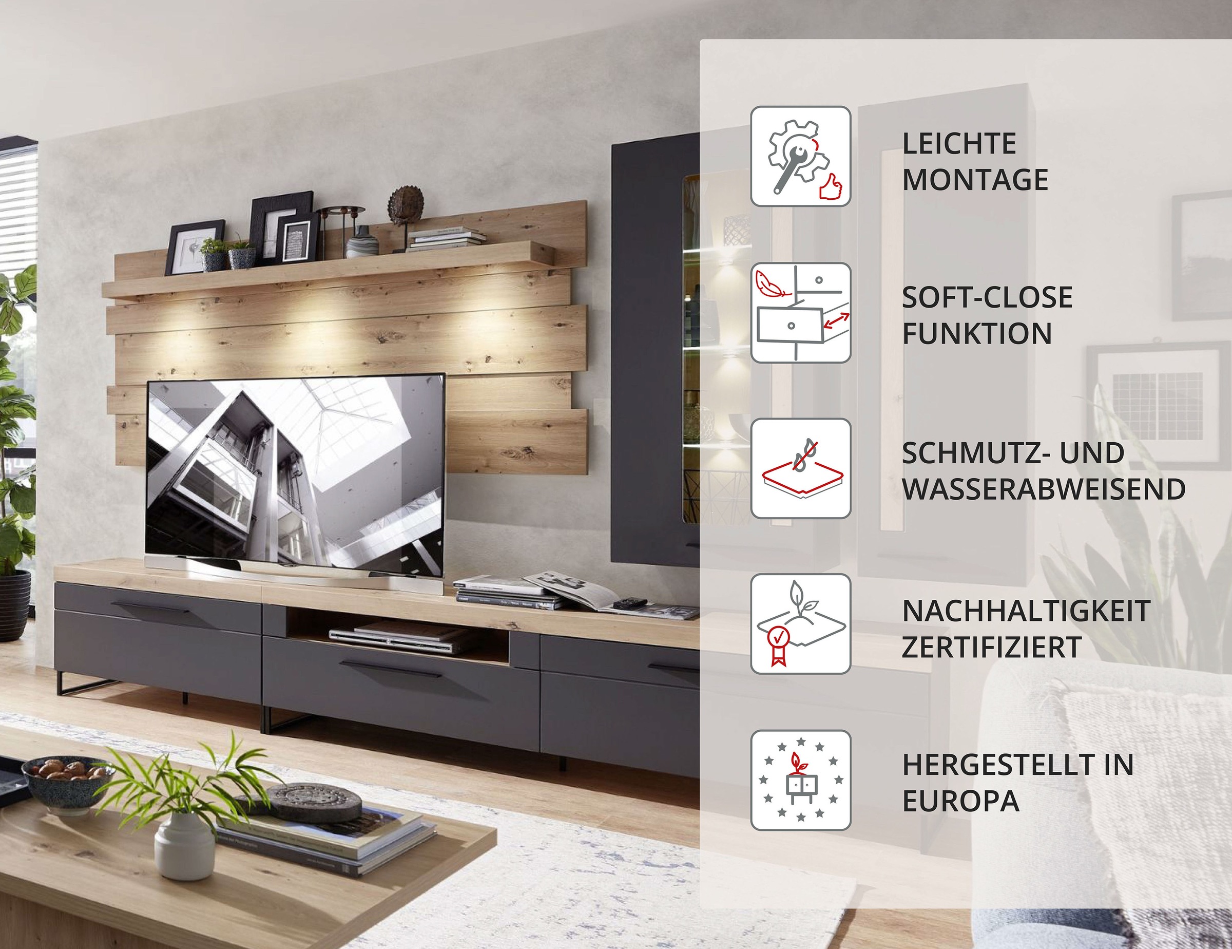 Innostyle Wohnwand »Loft Two, TOPSELLER!«, (5 St., TV-Wand), inkl. LED-Beleuchtung