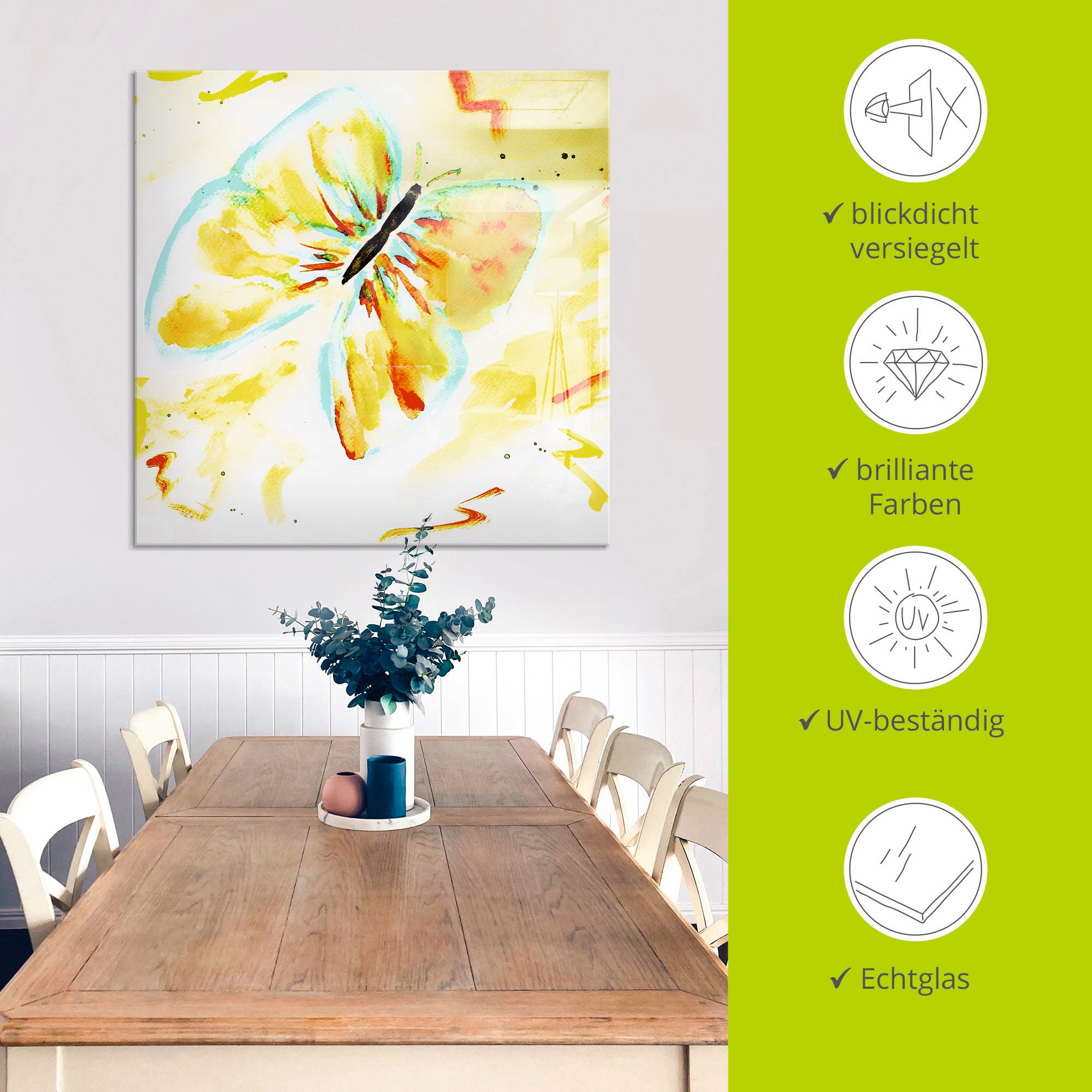 Artland Glasbild »Schmetterling Gelb«, Insekten, (1 St.), in verschiedenen Größen