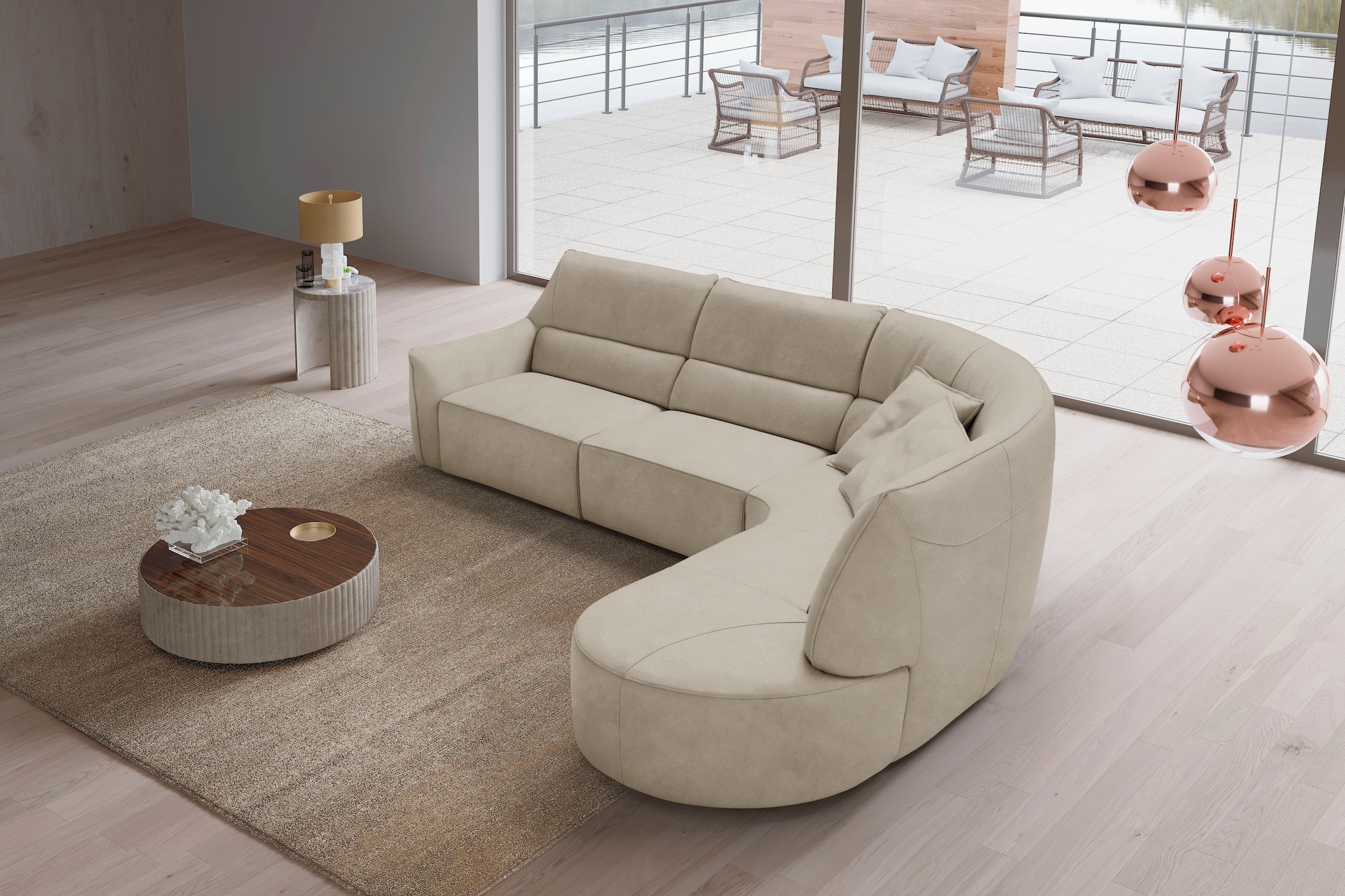 Egoitaliano Ecksofa »Puffy, extravagant & edel, Retro Designsofa, hoher Sitzkomfort, L-Form« mit Ottomane, wahlweise mit und ohne elektrischer Relaxfunktion