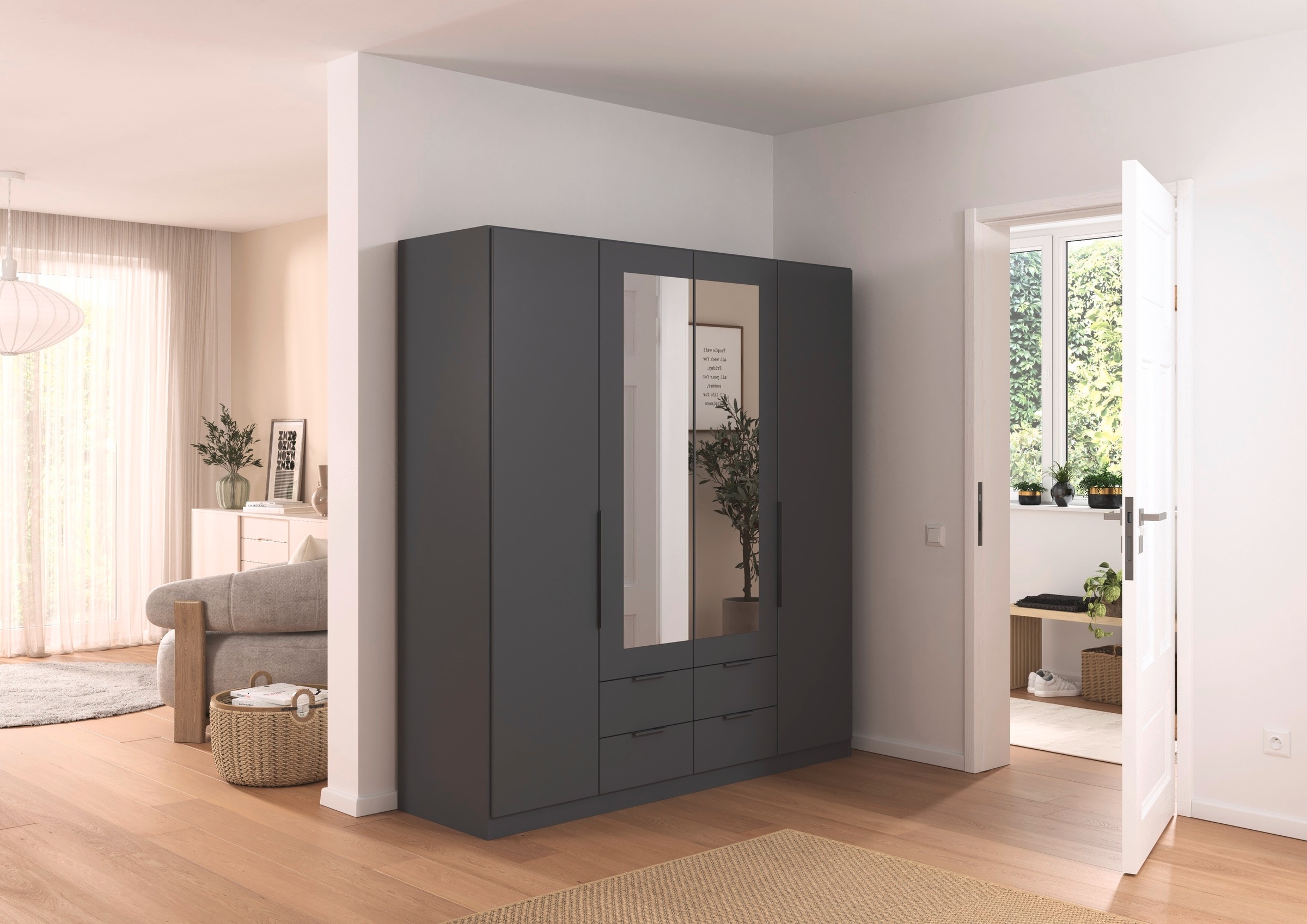 rauch Drehtürenschrank »Kleiderschrank Schrank Garderobe KREFELD optional mit Spiegel«, mit 3 Griff-Varianten, inkl. praktischen Schubladen MADE IN GERMANY