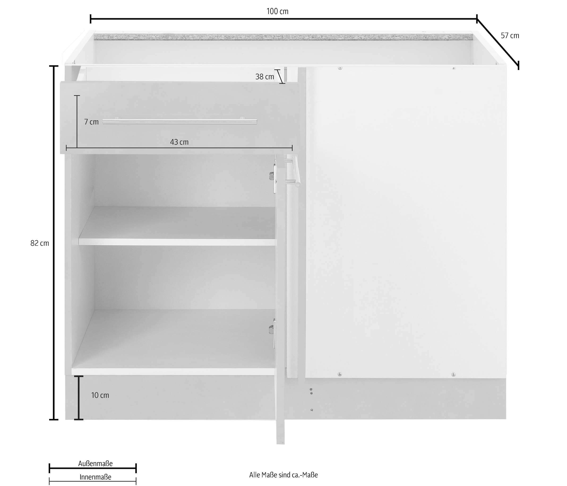 wiho Küchen Eckunterschrank »Flexi2«, Breite 100 cm, Planungsmaß 110 cm, ohne  Arbeitsplatte auf Raten bestellen