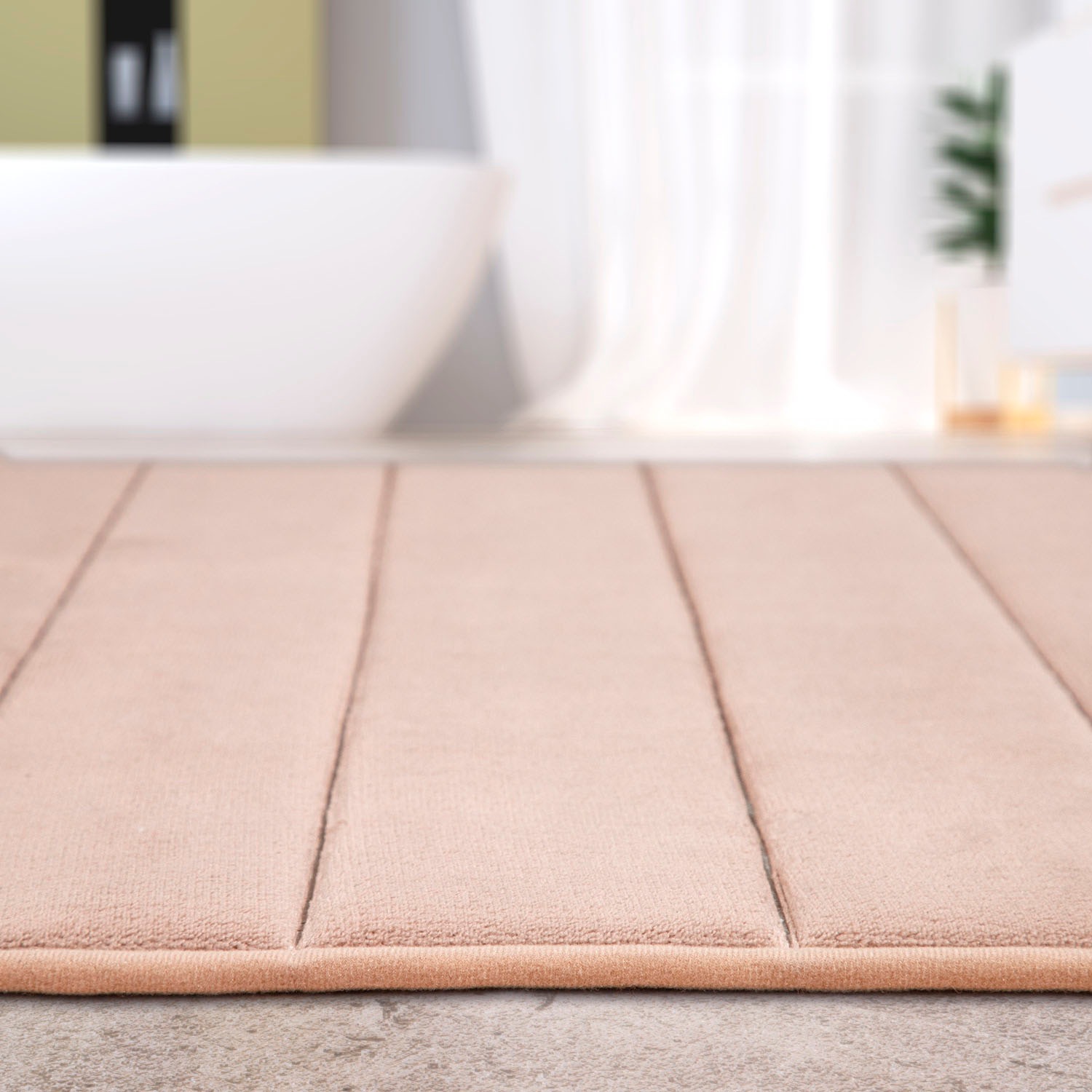 Paco Home Badematte »Corby 252, Memory-Schaum Effekt«, rutschhemmend beschichtet, fußbodenheizungsgeeignet, Badteppich, Uni Farben, gestreift, Hoch-Tief Effekt