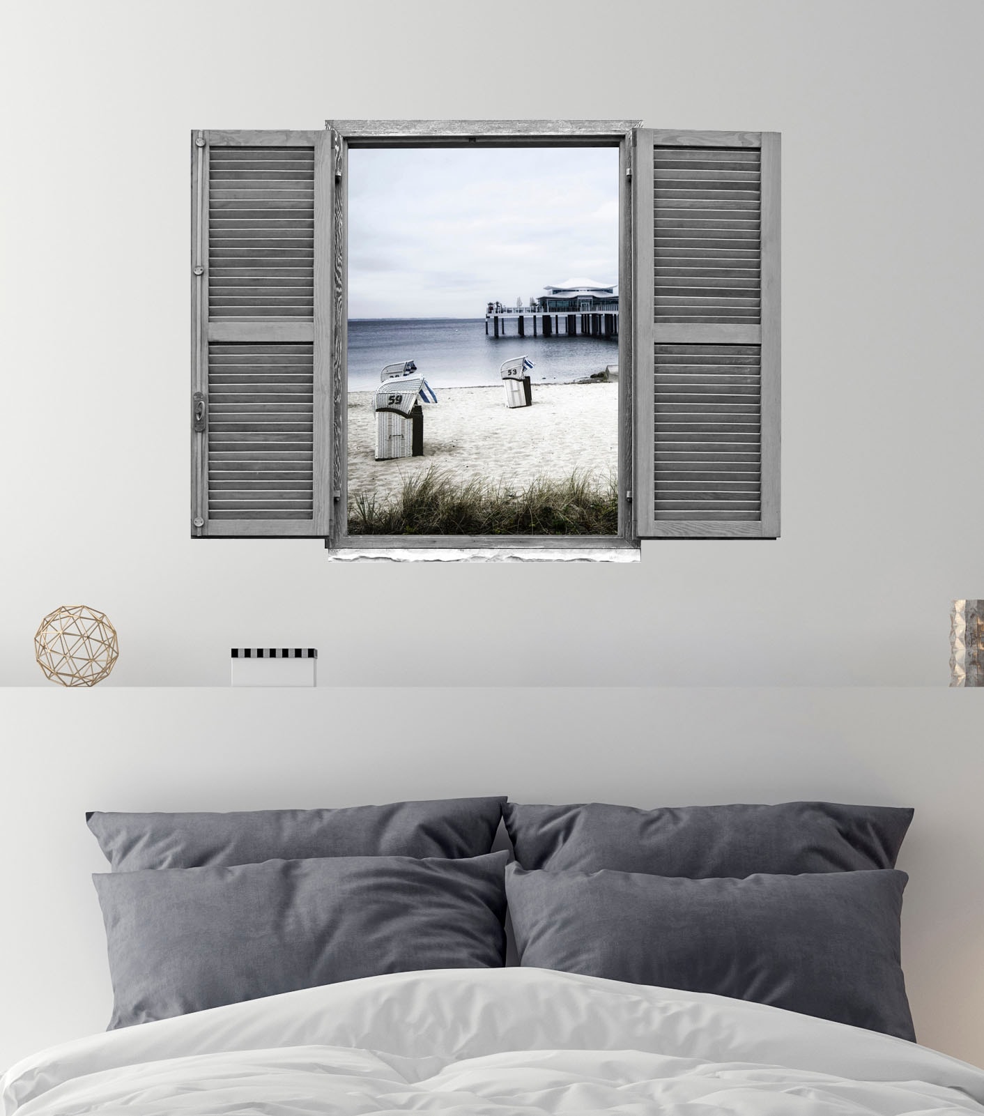 queence Wandtattoo »Strandkörbe am Meer«, (1 St.), Wandsticker, Wandbild, selbstklebend, 3D, Fenster