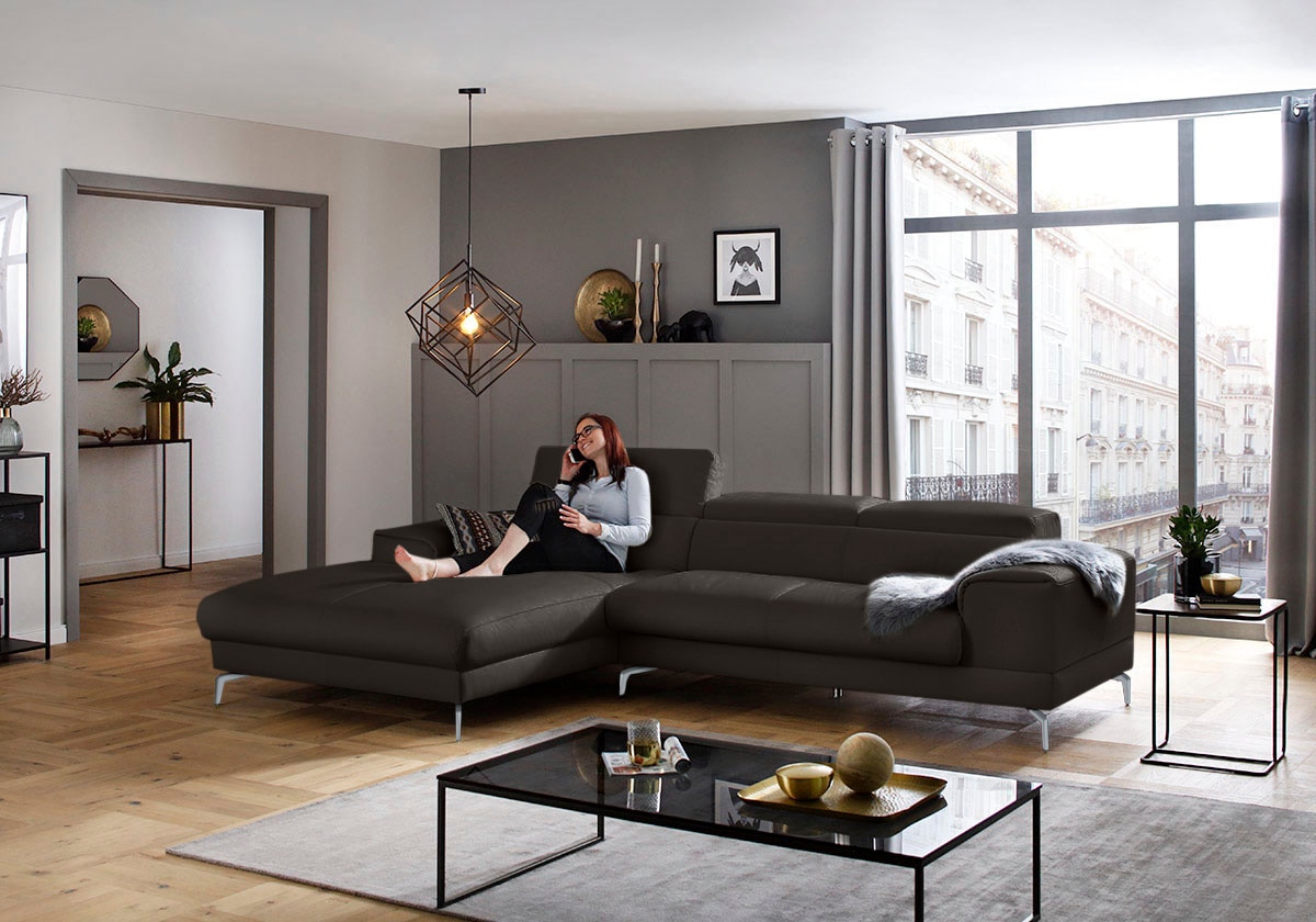 W.SCHILLIG Ecksofa »piedroo, Designsofa mit tollem Sitzkomfort, bequem und elegant, L-Form«, Kopfteilverstellung, wahlweise mit Sitztiefenverstellung, Breite 303cm