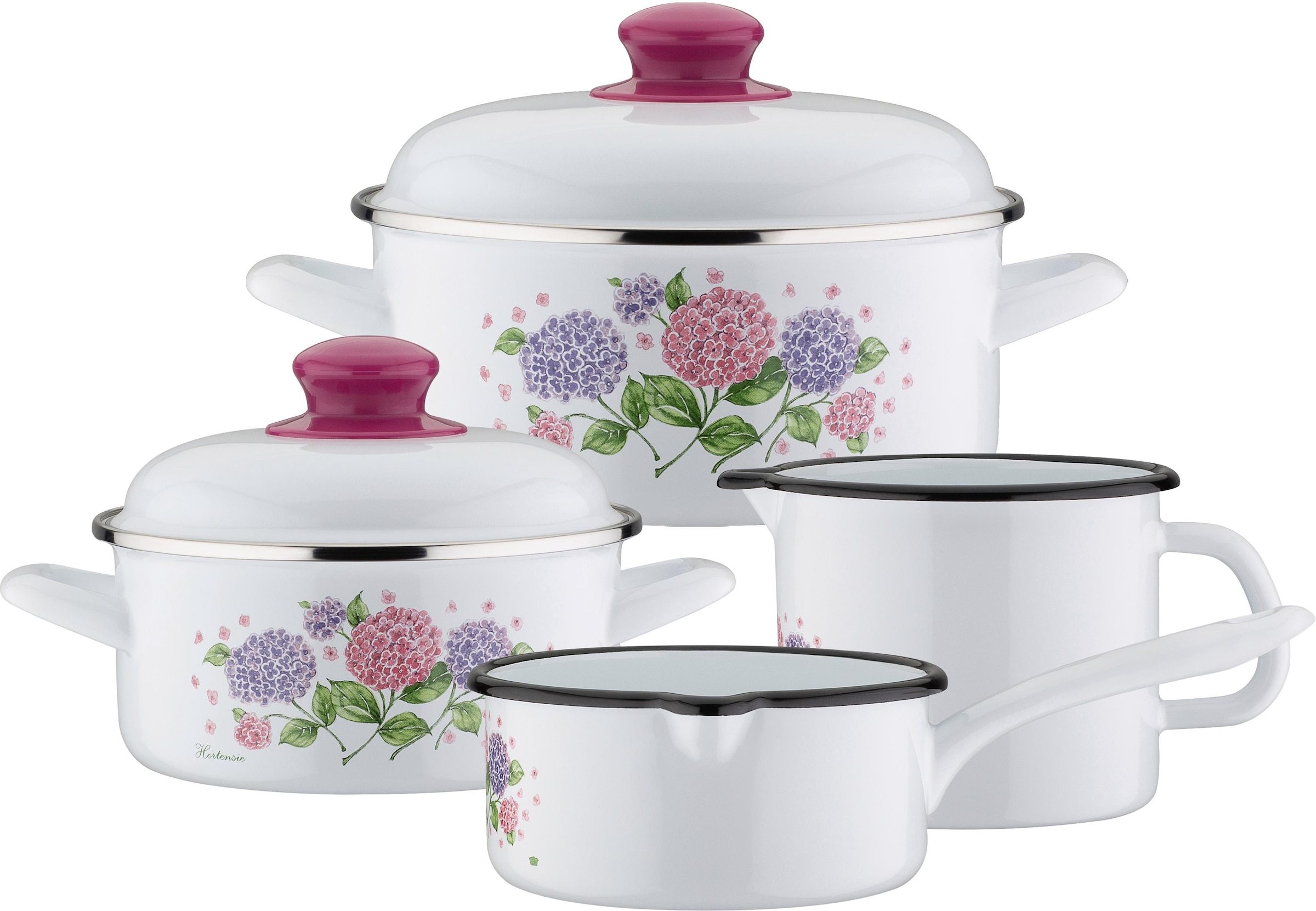 GSW Topf-Set »Hortensie« Stahl-Emaille Set, je 1x Kochtopf Ø 16/20 cm, Stie günstig online kaufen