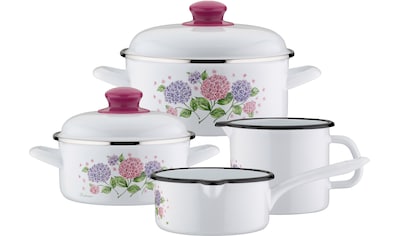 Topf-Set »Hortensie«, Stahl-Emaille, (Set, 6 tlg., je 1x Kochtopf Ø 16/20 cm,...