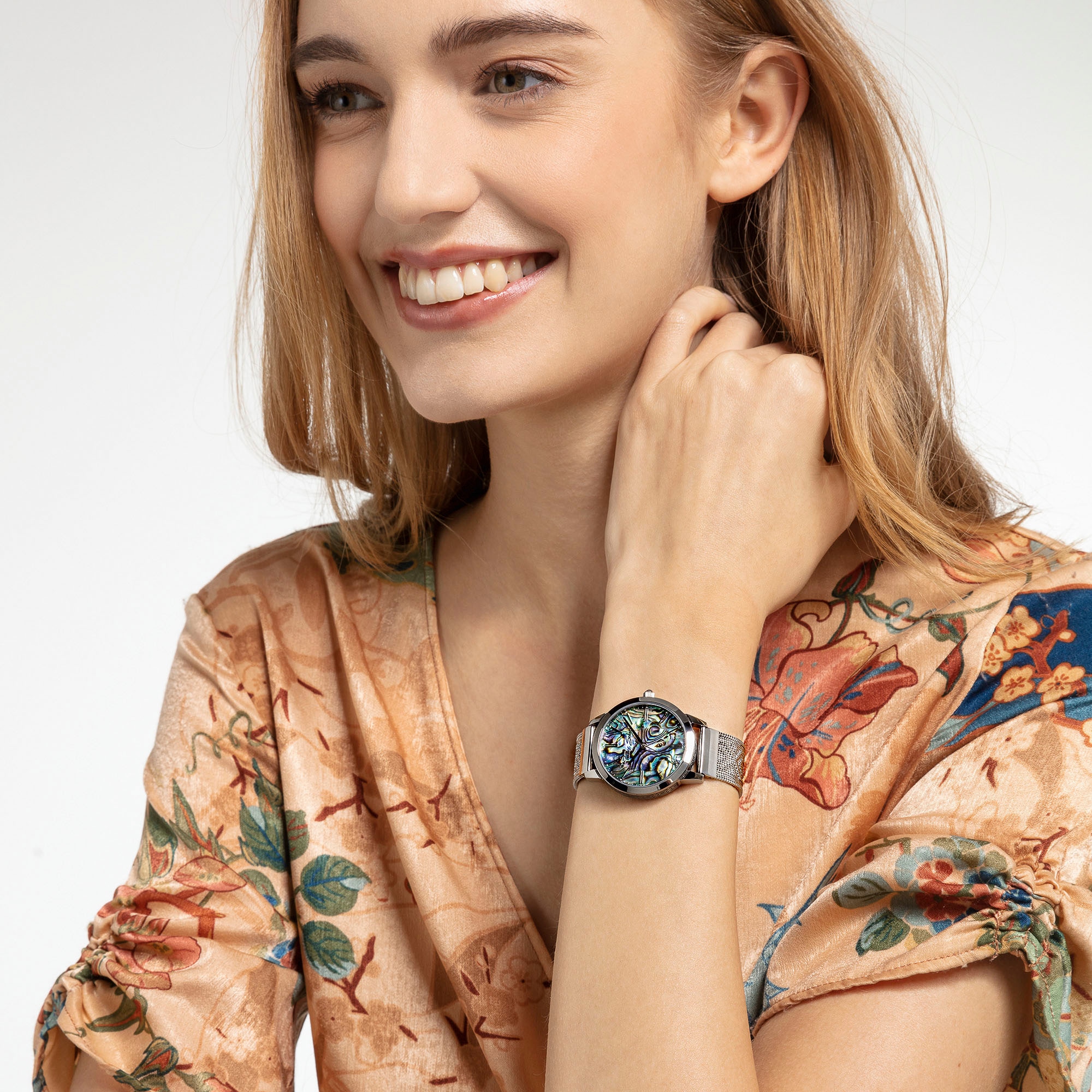 THOMAS SABO Quarzuhr »ARIZONA SPIRIT ABALONE«, Armbanduhr, Damenuhr, Hämatit-Stein auf der Krone, Abalone-Perlmutt