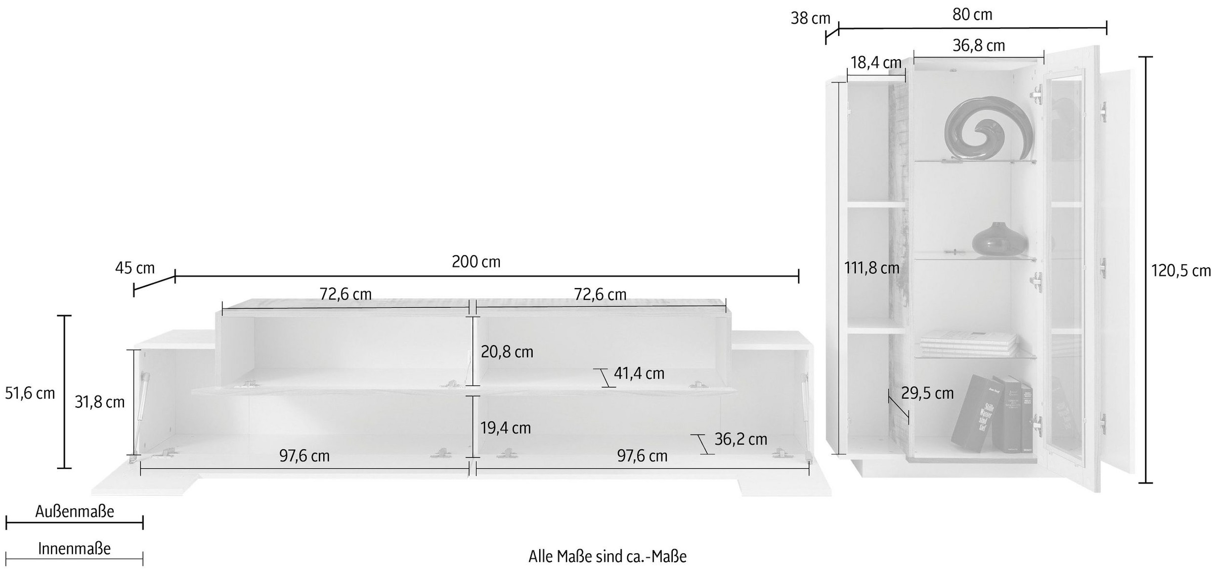 Home affaire Wohnwand »Coro, Anbauwand, Medienwand« Set, 2 Stk. tlg.
