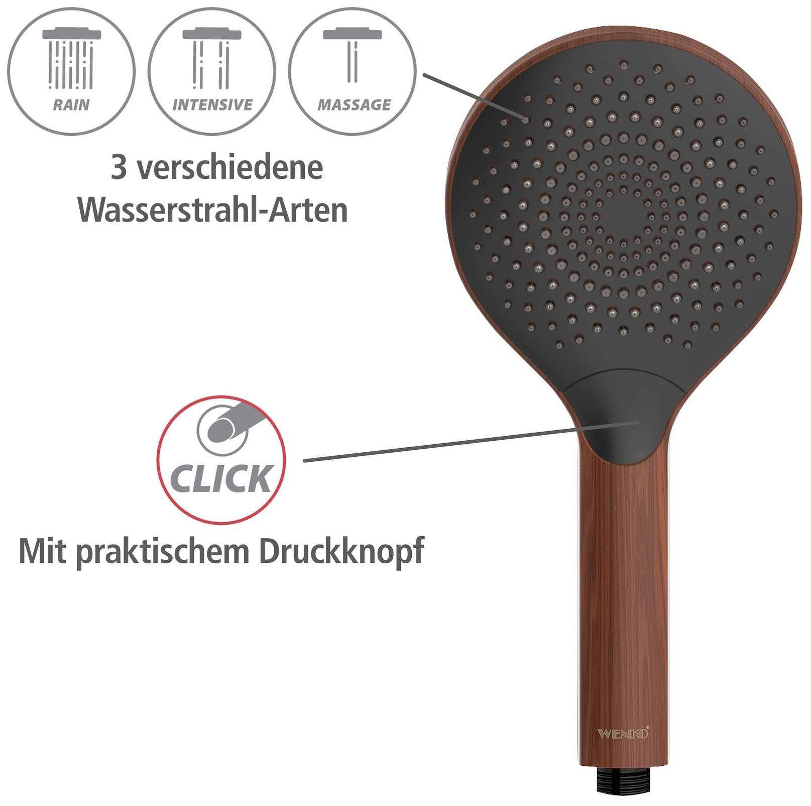 WENKO Handbrause »Watersaving«, (1 tlg.), Wood, Ø 12 cm