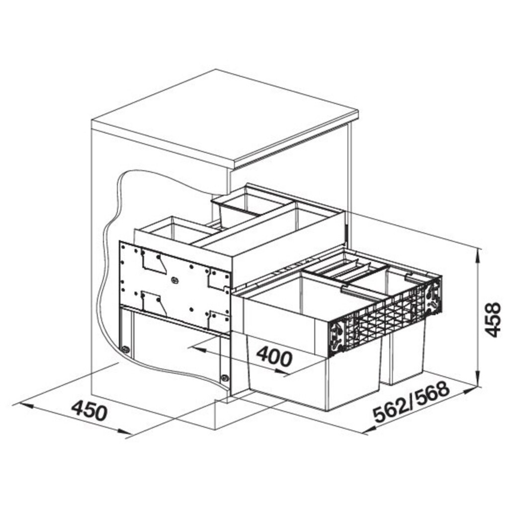 Blanco Mülltrennsystem »Select II XL 60/3«, 3 Behälter, Orga, Kunststoff, Stahlblech, 600 mm Untermass