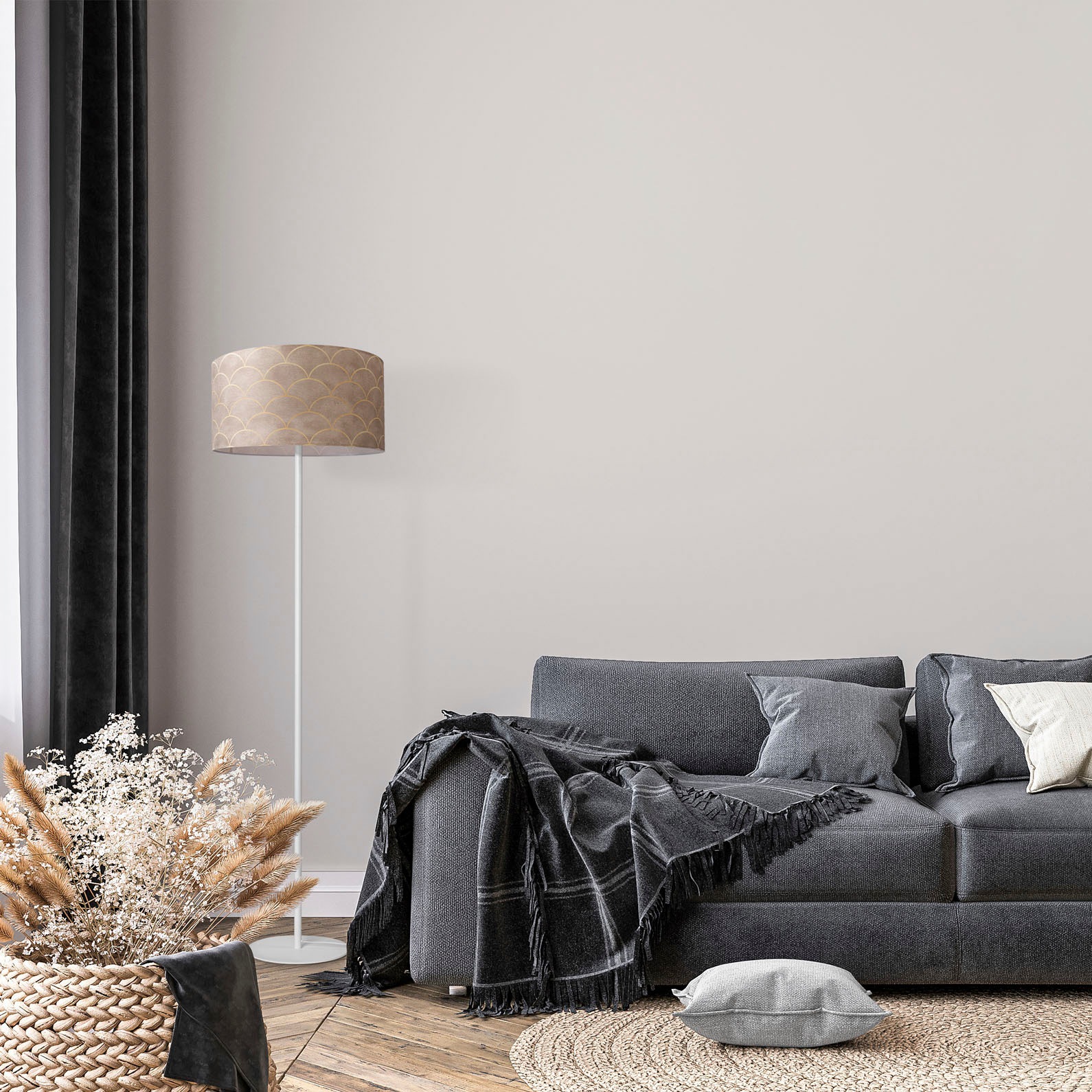 Paco Home Stehlampe »Luca Pillar« E27 Stehlampe Wohnzimmer  Mit Stoff Büro Modern Vintage Retro Muster E27