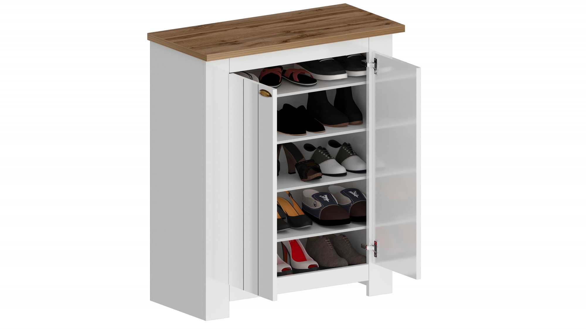 INOSIGN Schuhschrank »FIGO, Made in Italy – Schuhkommode,Schuhregal für ca. 20 Paar Schuhe«, (1 St.), 4-Türig, Siebdruck-dekorative Fräsungen, 10 Fächer, Breite 84 cm