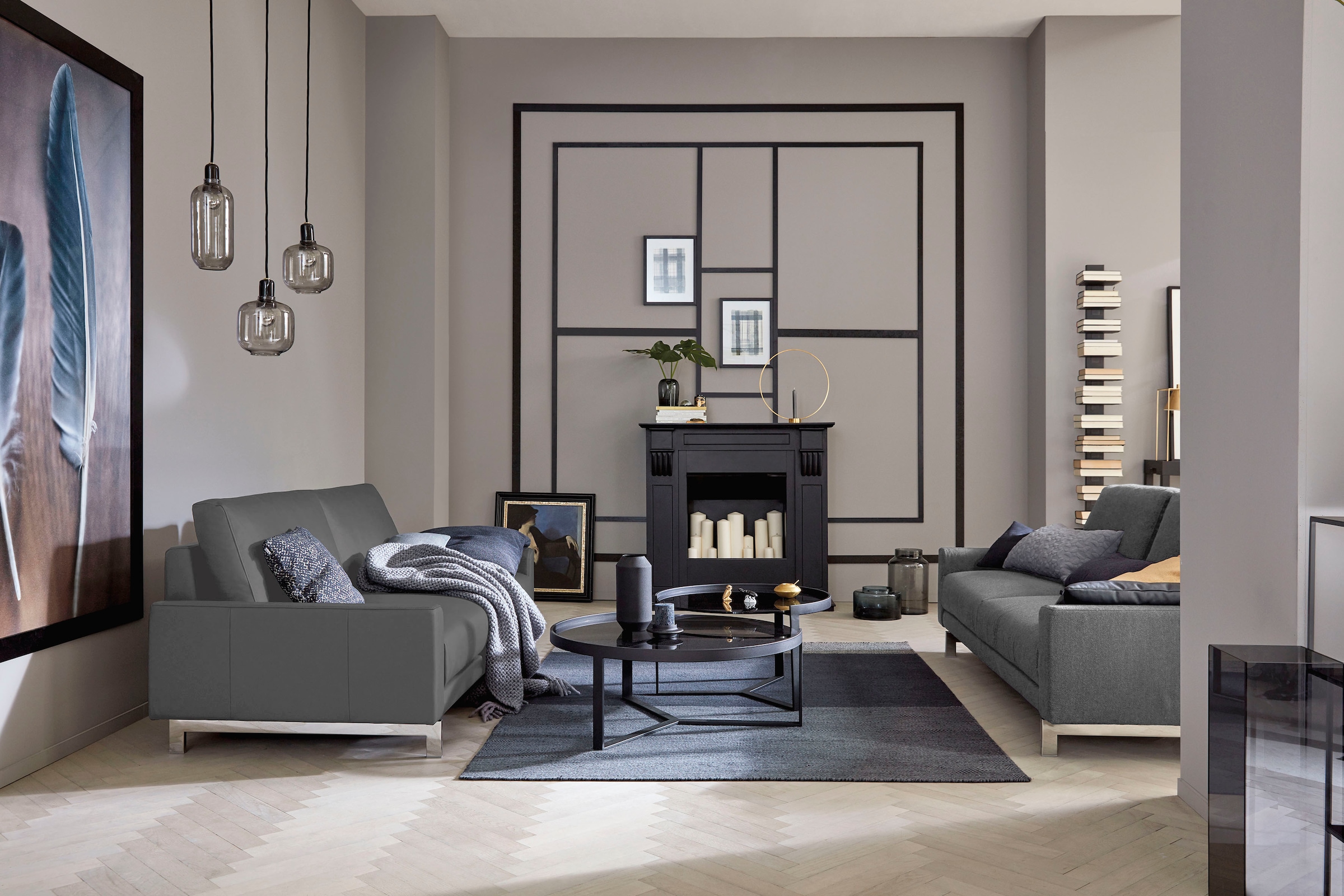 Creation BY ROLF BENZ 2,5-Sitzer »CR.450, Designsofa, Loungesofa«, Armlehne niedrig, Fuß chromfarben glänzend, Breite 184 cm