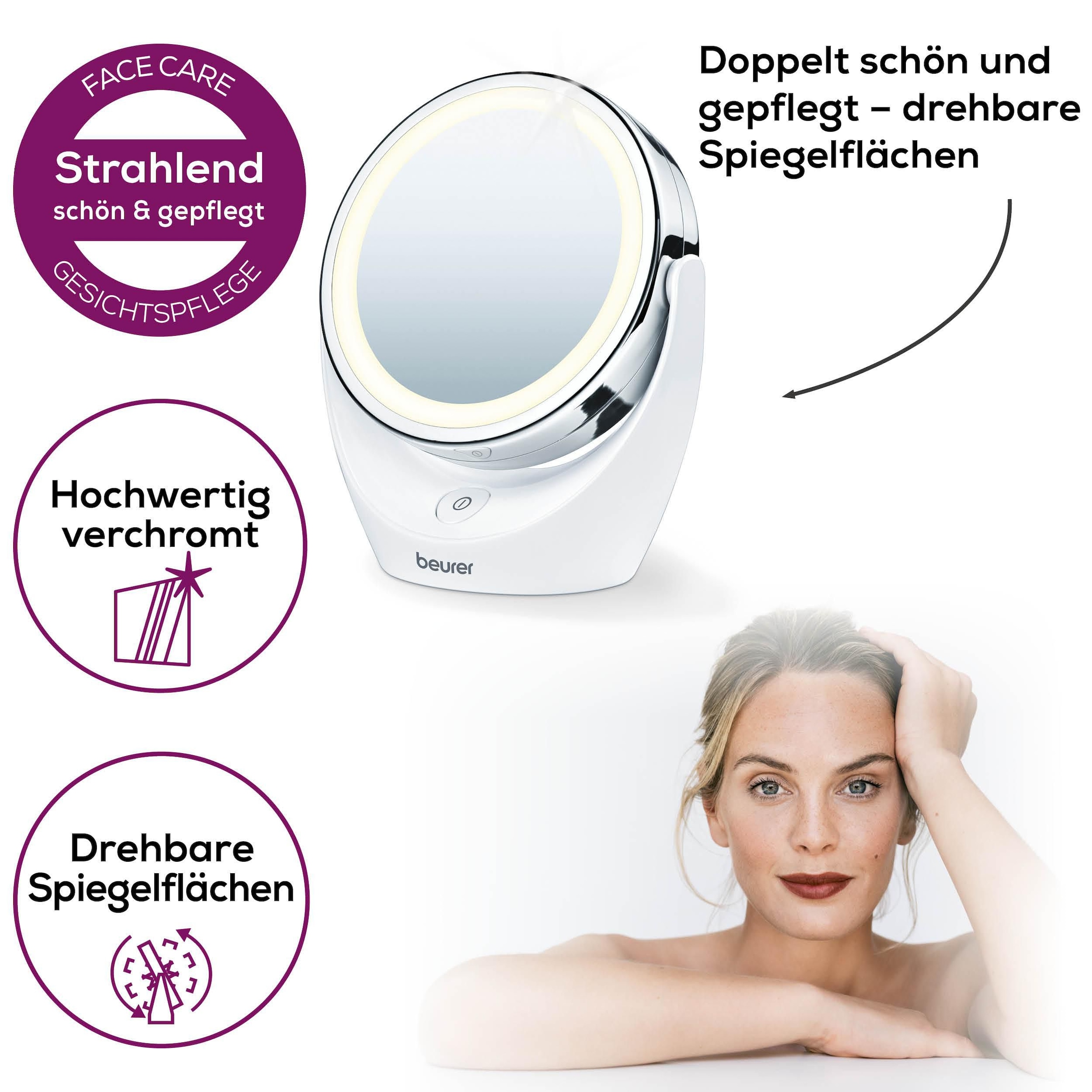 BEURER Kosmetikspiegel »BS 49 beleuchteter Kosmetikspiegel mit LED-Licht«, Mit 5-fach Vergrößerung für die Hautpflege und Beauty-Routine