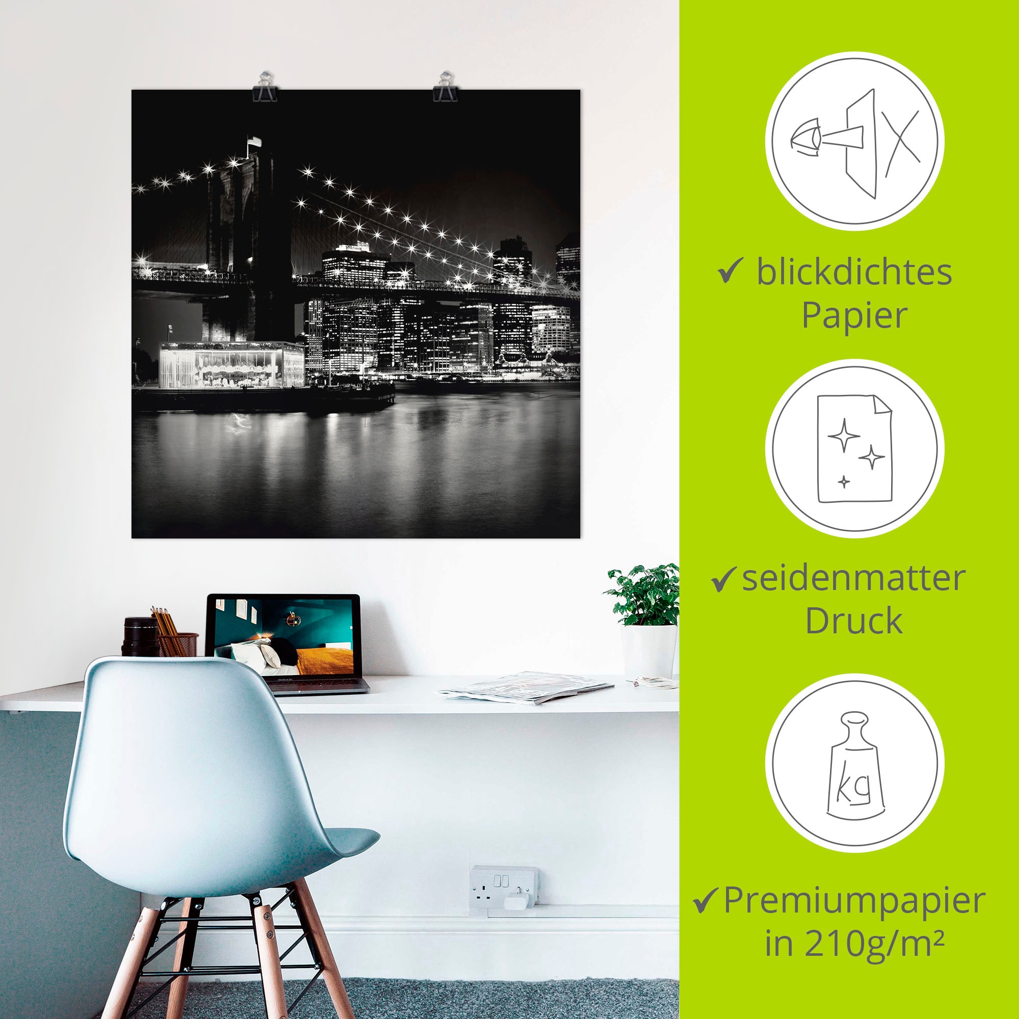 Artland Wandbild »NYC Brooklyn Bridge bei Nacht«, Amerika, (1 St.), als Leinwandbild, Poster in verschied. Größen