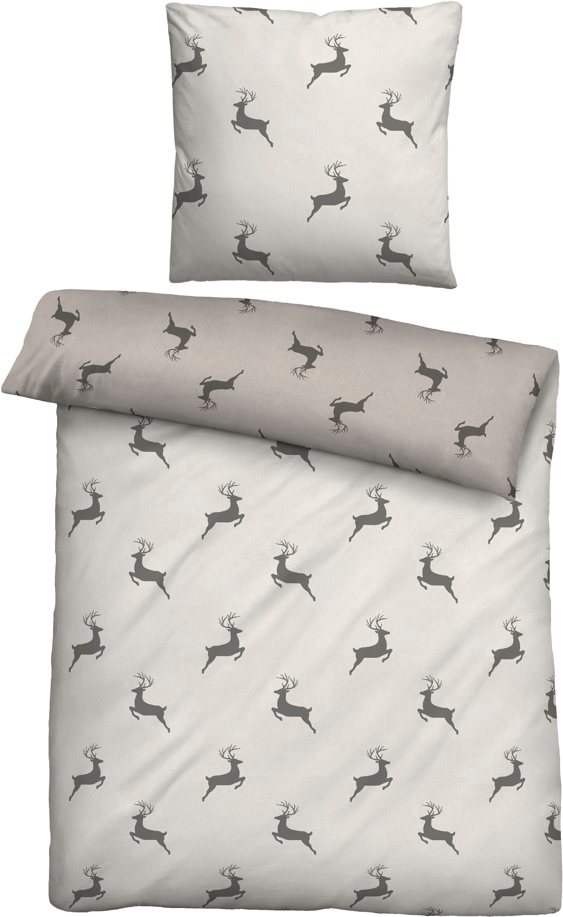 Biberna Wendebettwäsche »Cardo in Gr. 135x200 oder 155x220 cm«, Flanell kuschelig warm im Winter, Bettwäsche mit Hirschen, Weihnachten