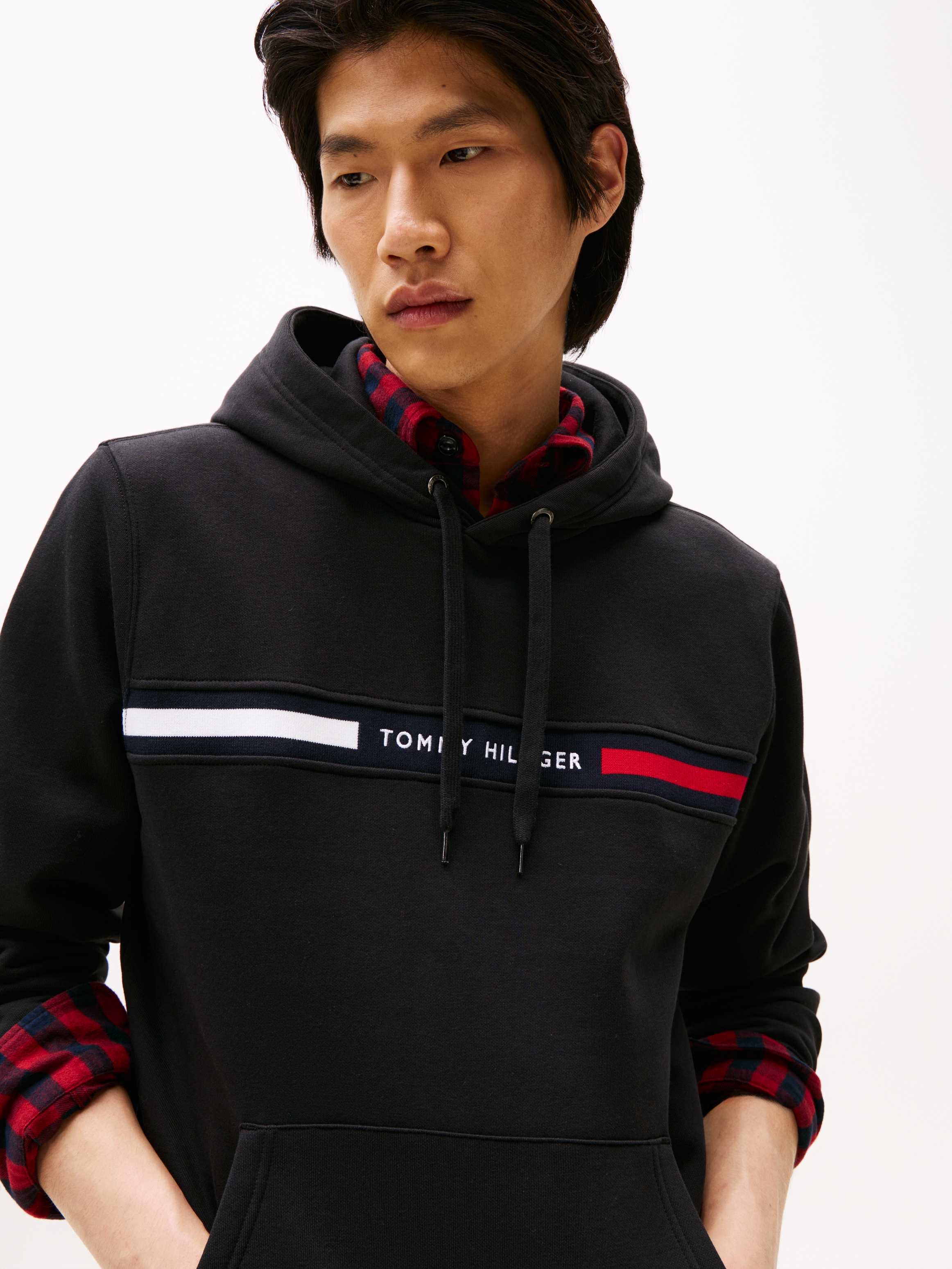 Tommy Hilfiger Kapuzensweatshirt »HILFIGER CHEST INSERT«, unifarben, casual, regular fit, Baumwollmix, Kapuze
