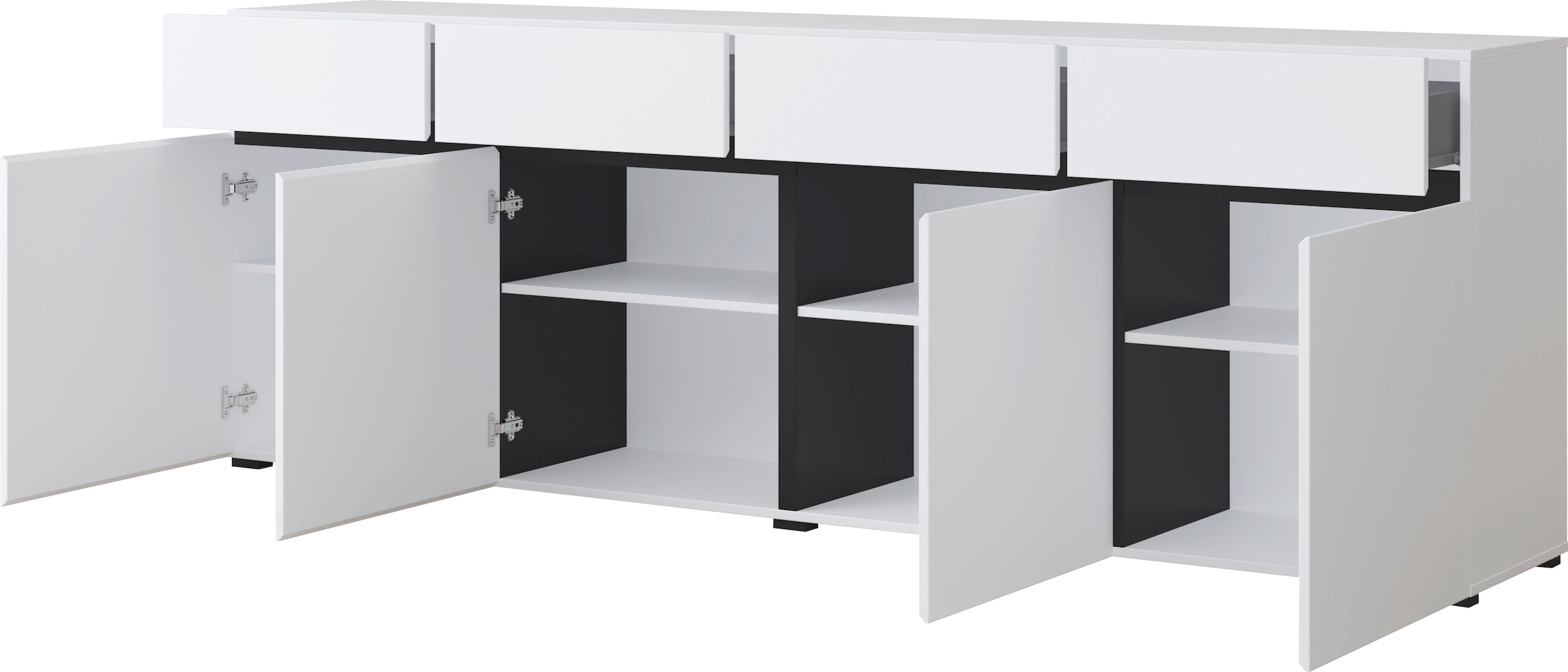 INOSIGN Sideboard »Cross,Breite 225 cm, moderne grifflose Kommode,4 Türen/4 Schubkästen«, Schubladenschrank mit viel Stauraum, Einlegeböden verstellbar