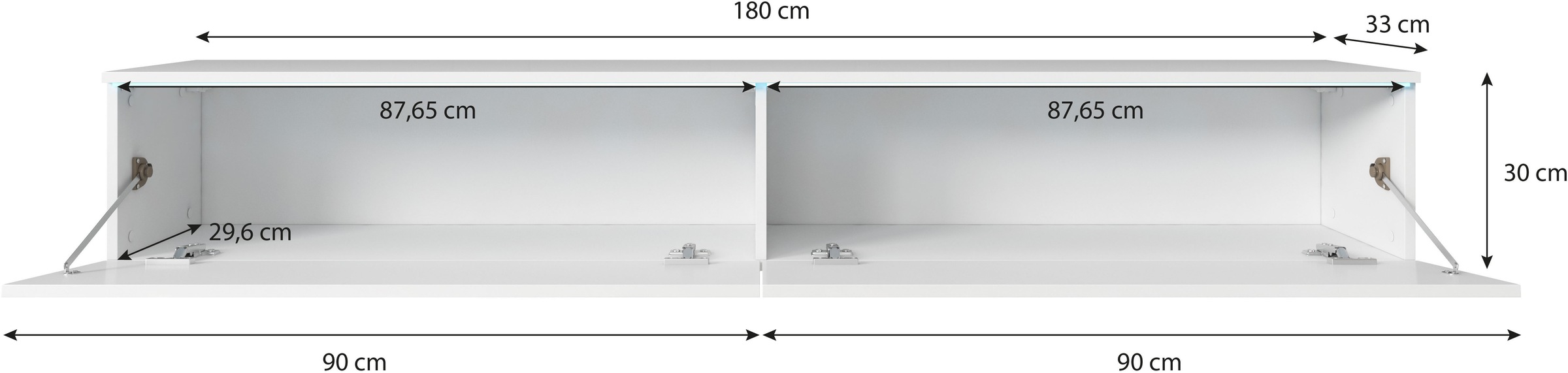 INOSIGN Lowboard »LOWBOARD VERA, wahlweise mit oder ohne Beleuchtung«, Modernes griffloses TV-Board, 180 cm TV-Schrank, stehend und hängend