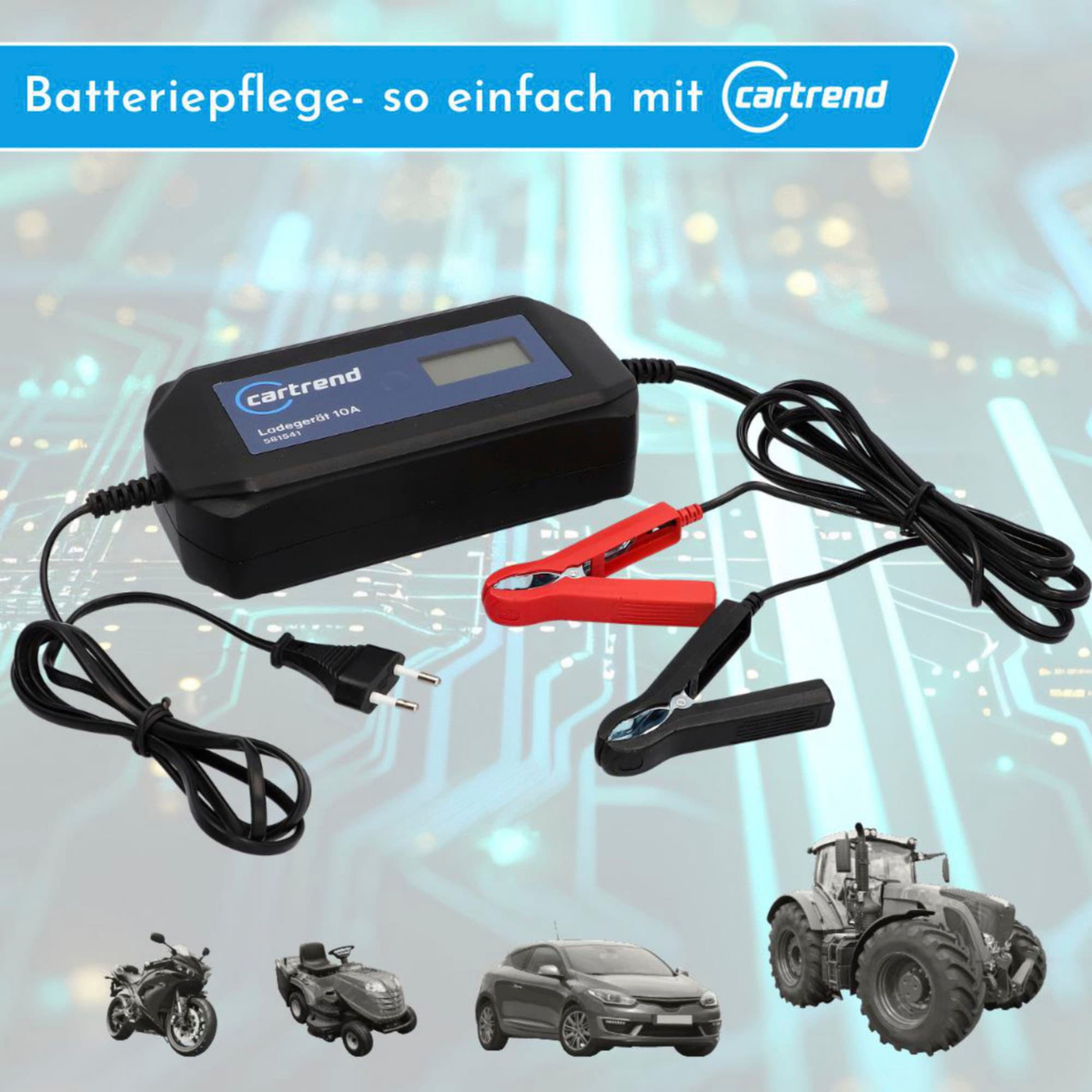 Cartrend Autobatterie-Ladegerät »Batterieladegerät DP10.1 mit Mikroprozessor-Technologie 12V/24V, 10A«