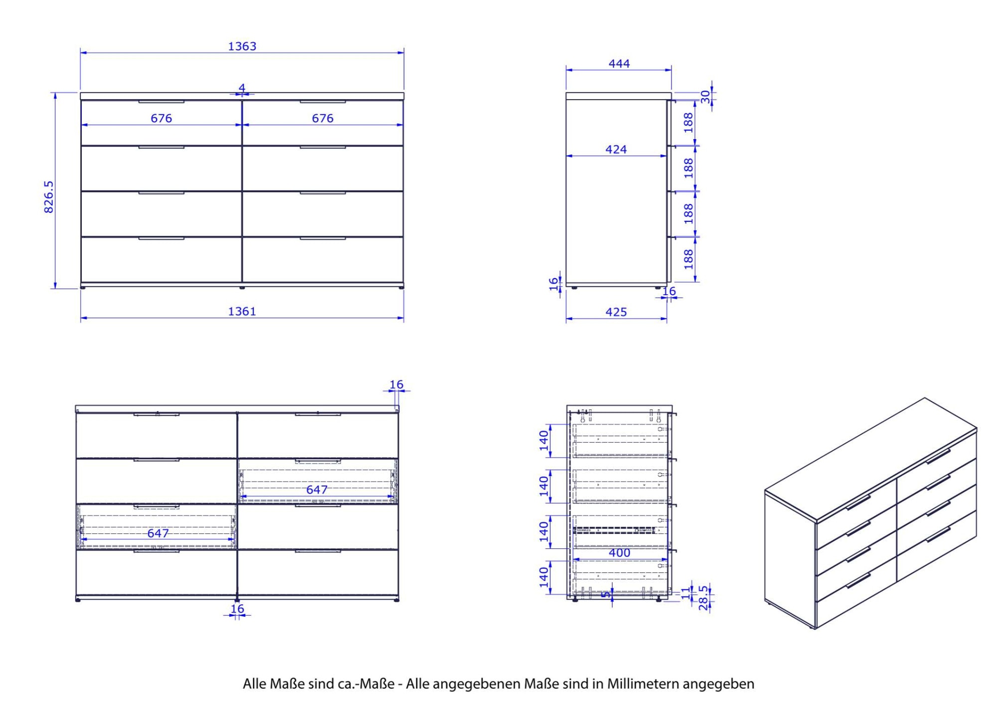 Composad Schubkastenkommode »Mundi, Schubkastenkommode, Schubladenkommode, Anrichte mit Schubladen«, (1 St.), mit 6 Schubladen hochglanz lackiert