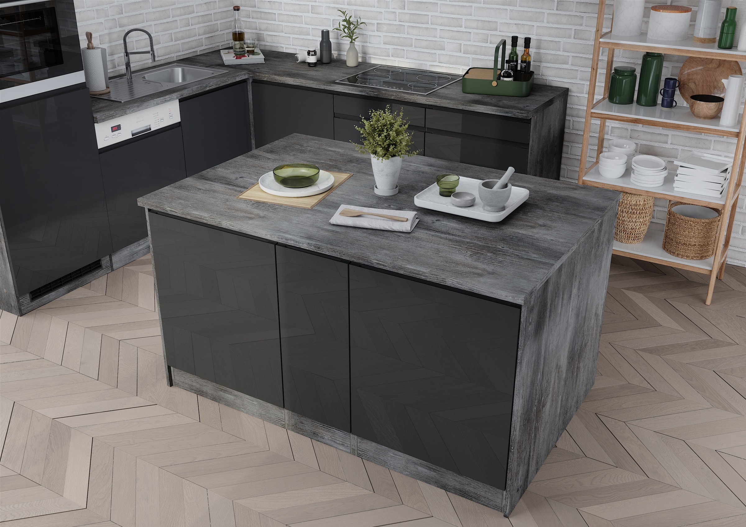 HELD MÖBEL Kücheninsel »Virginia«, Breite 153 cm, MDF-Fronten, Flaschenregal