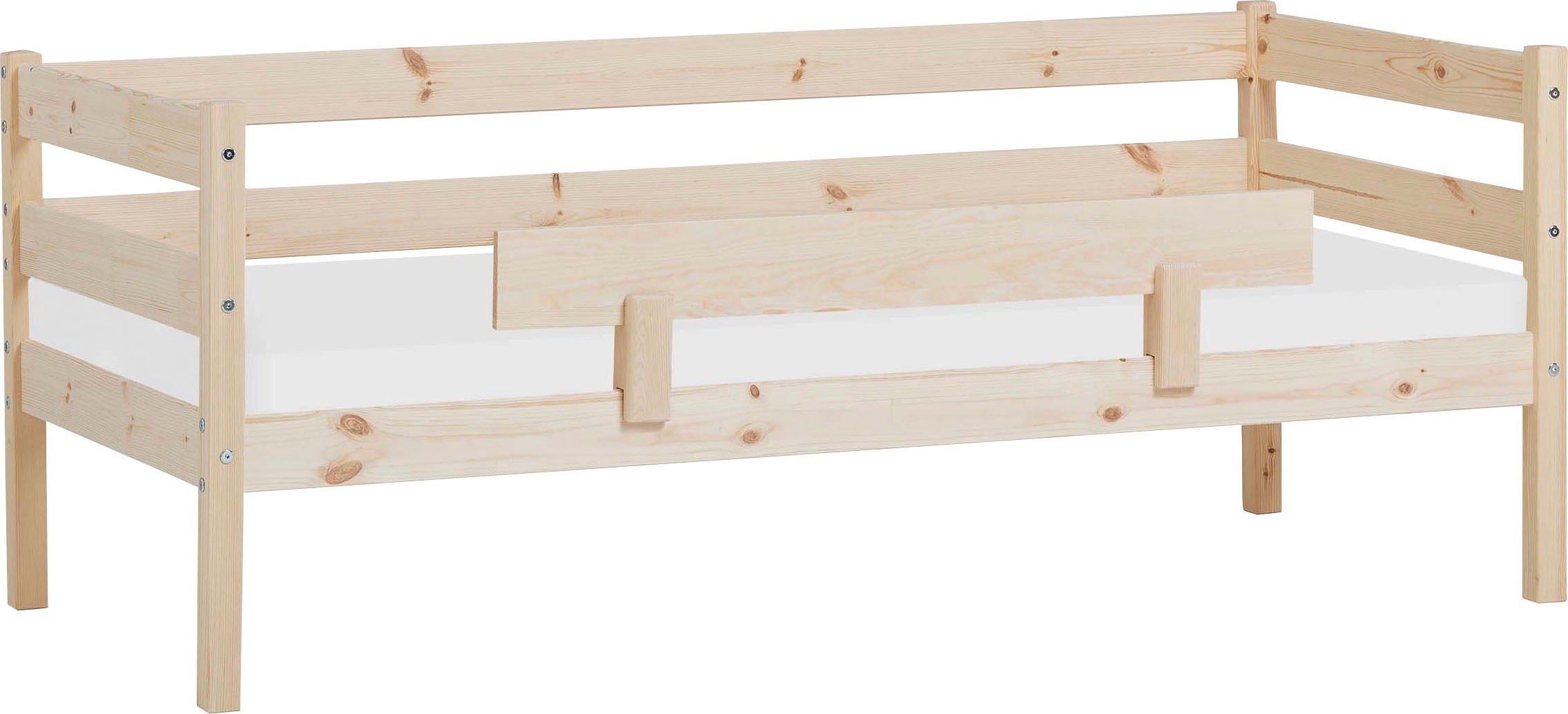 Einzelbett „ECO Comfort“, (Set), mit Rollrost in 8 Farben, wahlweise mit Matratze und Absturzsicherung, natur mit Schaummatratze und Rausfallschutz