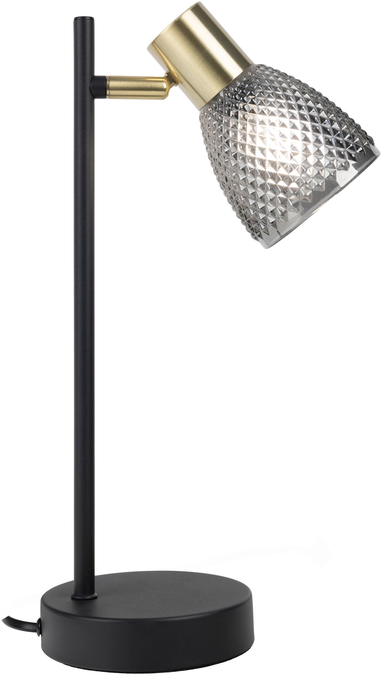 näve Tischleuchte »Lindita« E14 1 Stk. 1er Spot, Relief-Glasschirm smokey, Gestell messing matt, 1x E14 exkl.