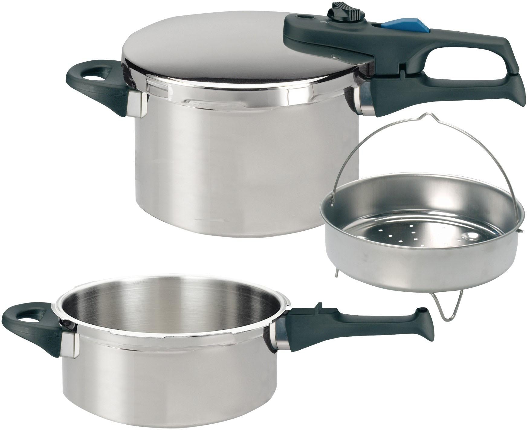 Elo Schnellkochtopf »Praktika Plus XL«, Edelstahl 18/8, (Set, 5 tlg.), Dampfkochtopf, Ø 22 cm, Induktion