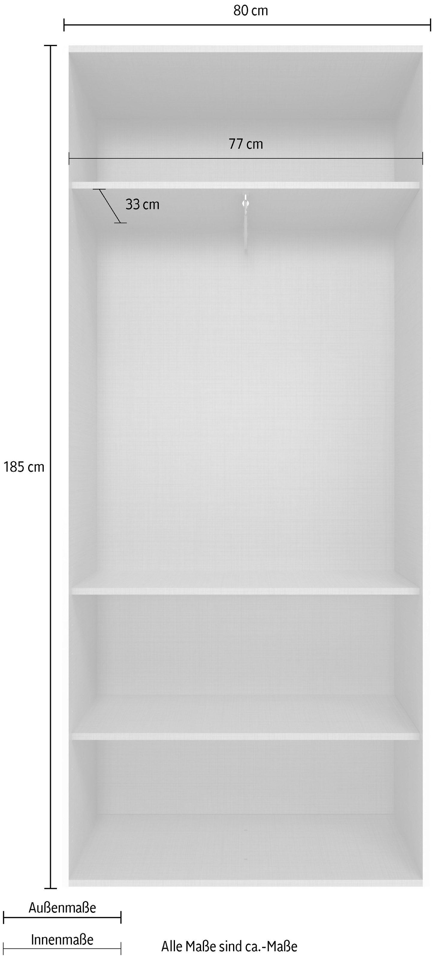 Wimex Kleiderschrank »Mugano, in 5 Breiten und 2 Höhen, Made in Germany«, (in Basic oder Premium Ausstattung mit 2 weiteren Einlegeböden), mit langen Griffstangen aus Metall, wahlweise mit oder ohne Spiegel