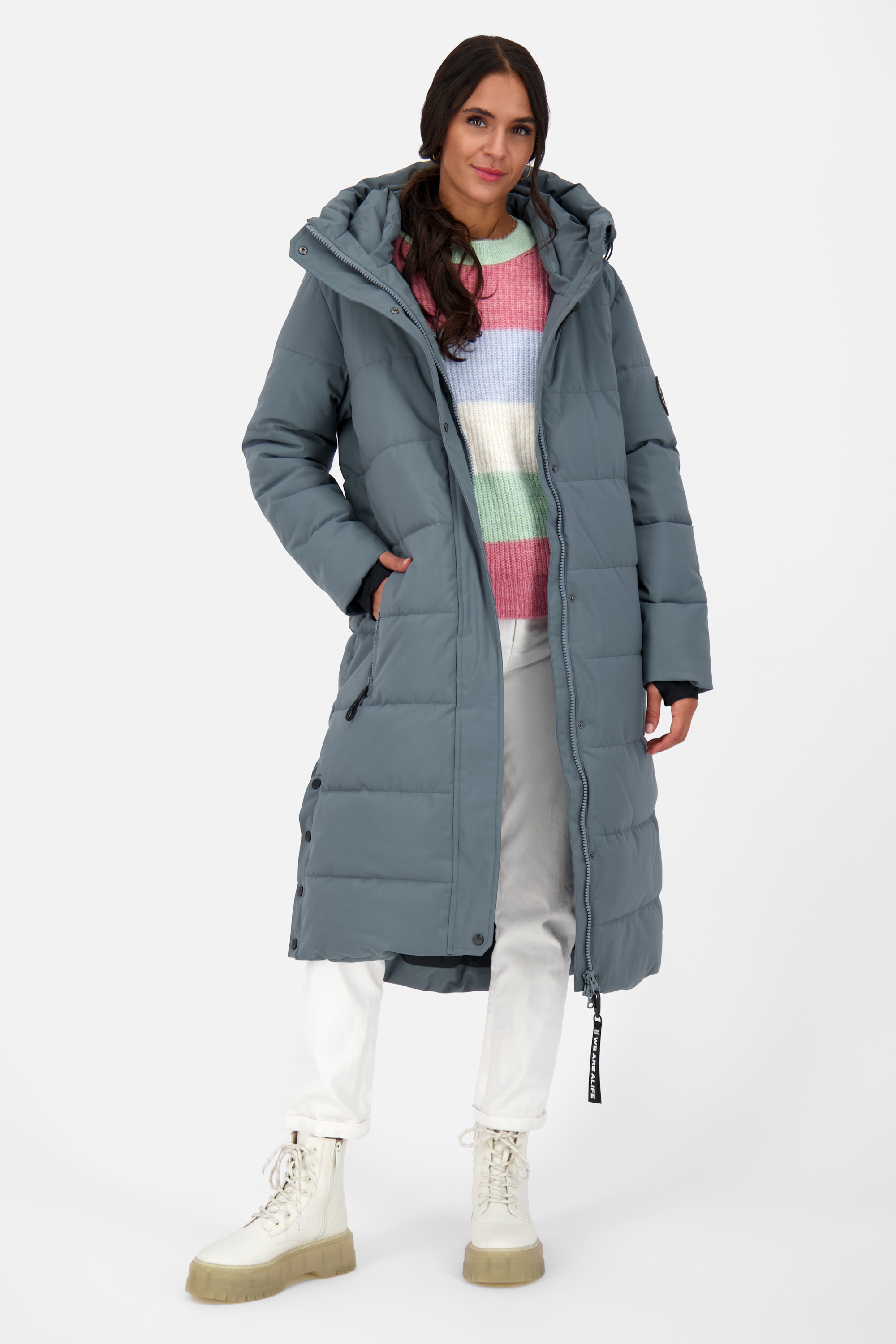 Alife & Kickin Steppjacke »Damen KatiaAK A«, mit Kapuze, Langer Wintermantel mit großer Kapuze und regulierbarer Beinfreiheit