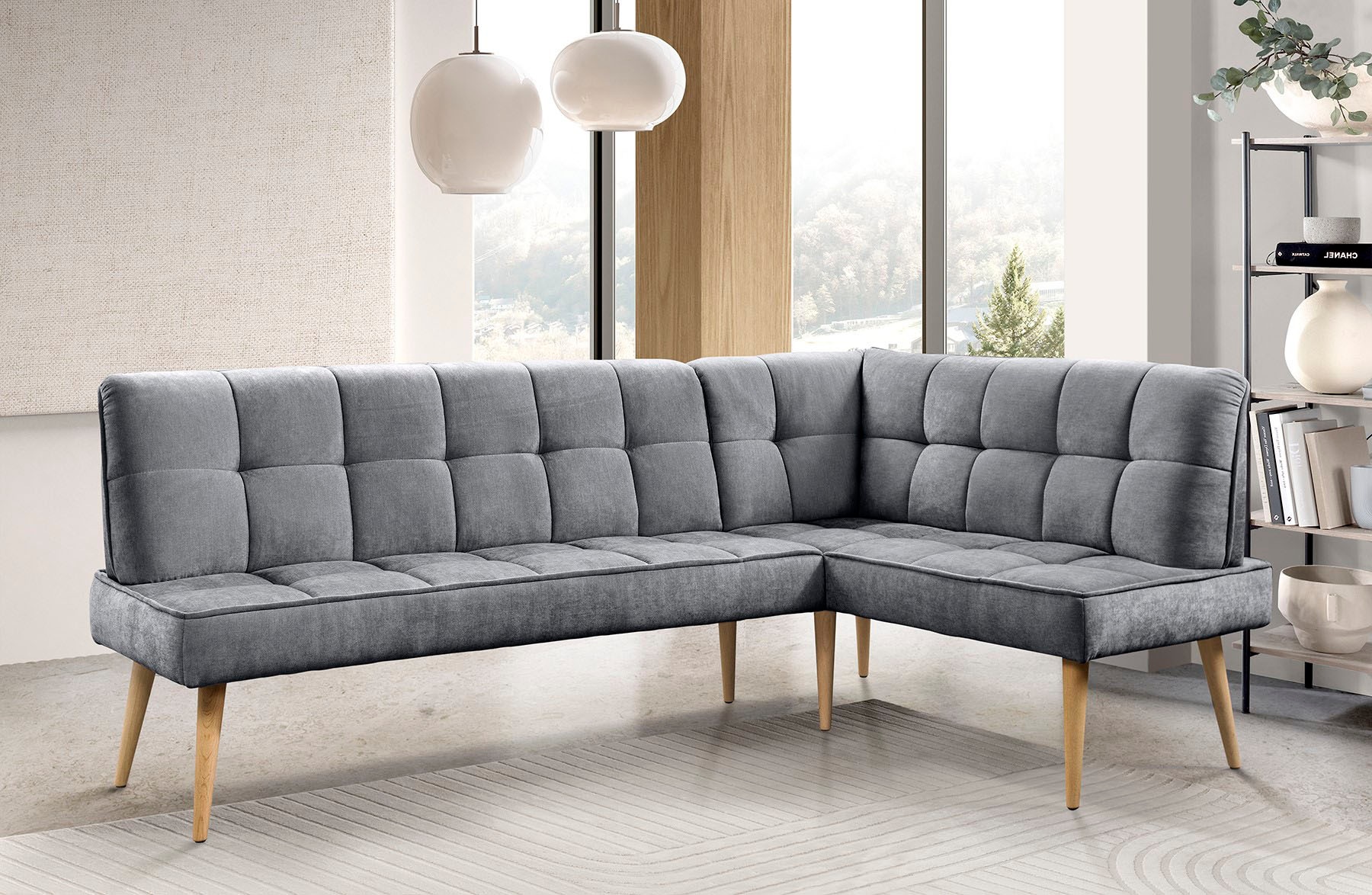 exxpo - sofa fashion Eckbank »Latte« moderne Sitz- und Rückensteppung, bequem und elegant, hoher Holzfuß