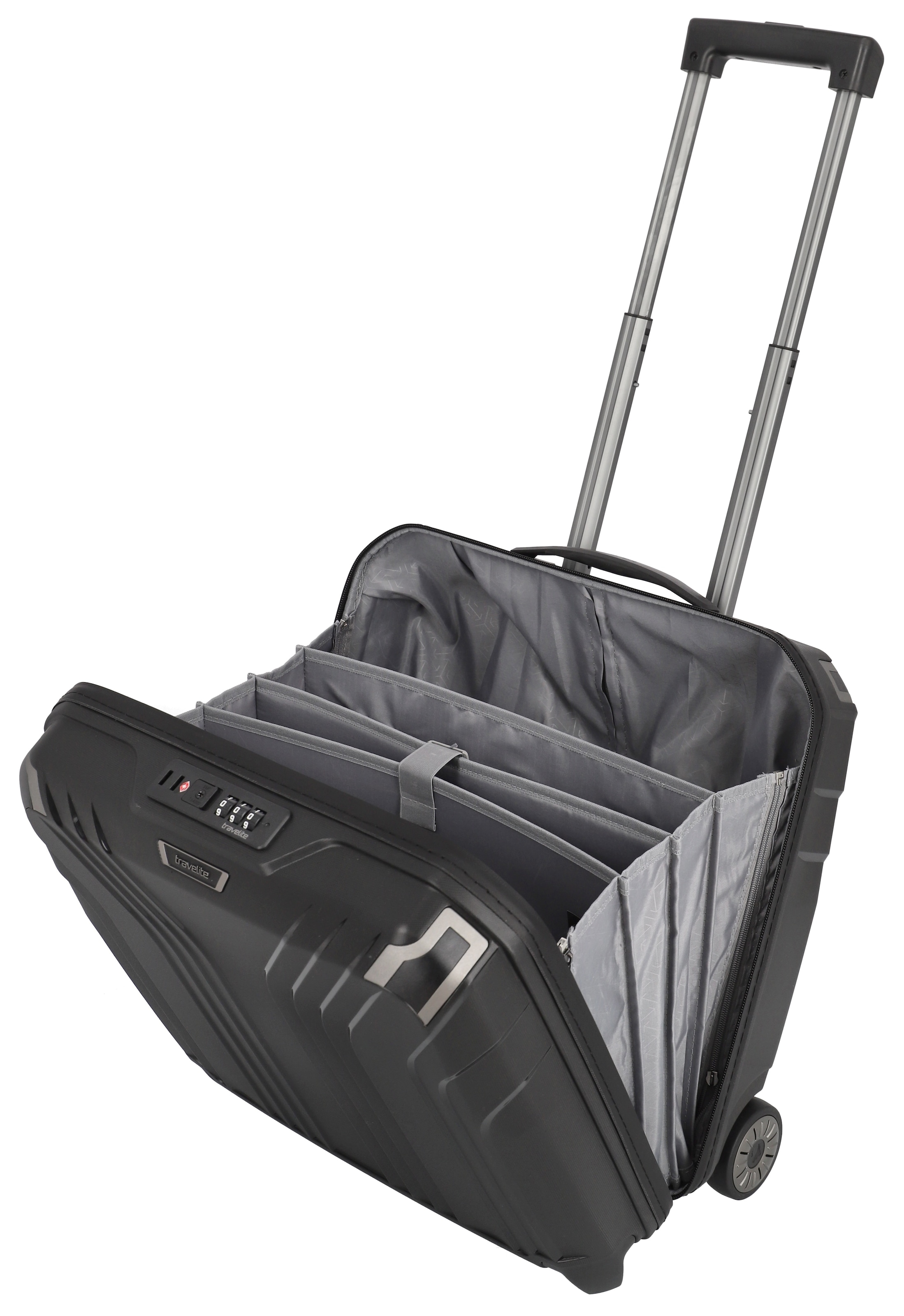 travelite Hartschalen-Trolley »ELVAA Business-Trolley«, 4 Rollen, Reisegepäck Handgepäck-Koffer Trolley-Aufsteck-System TSA Schloss