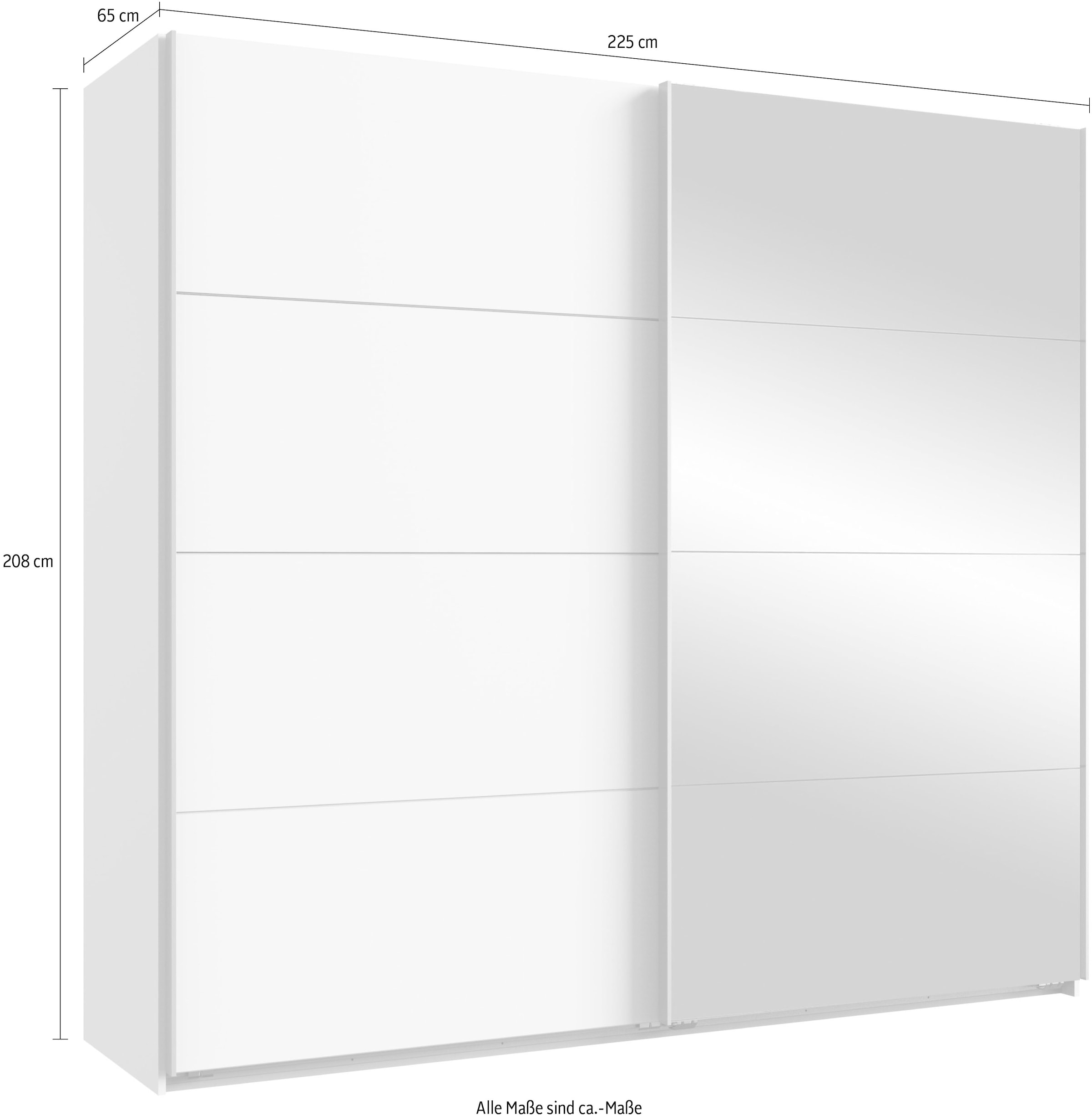 Wimex Schwebetürenschrank »Ernie Kleiderschrank mit Spiegel, Made in Germany TOPSELLER«, (Wähle aus verschiedenen Größen deinen perfekten Stauraum!), Schlafzimmerschrank weiß 225cm Breit Preisknaller Premium