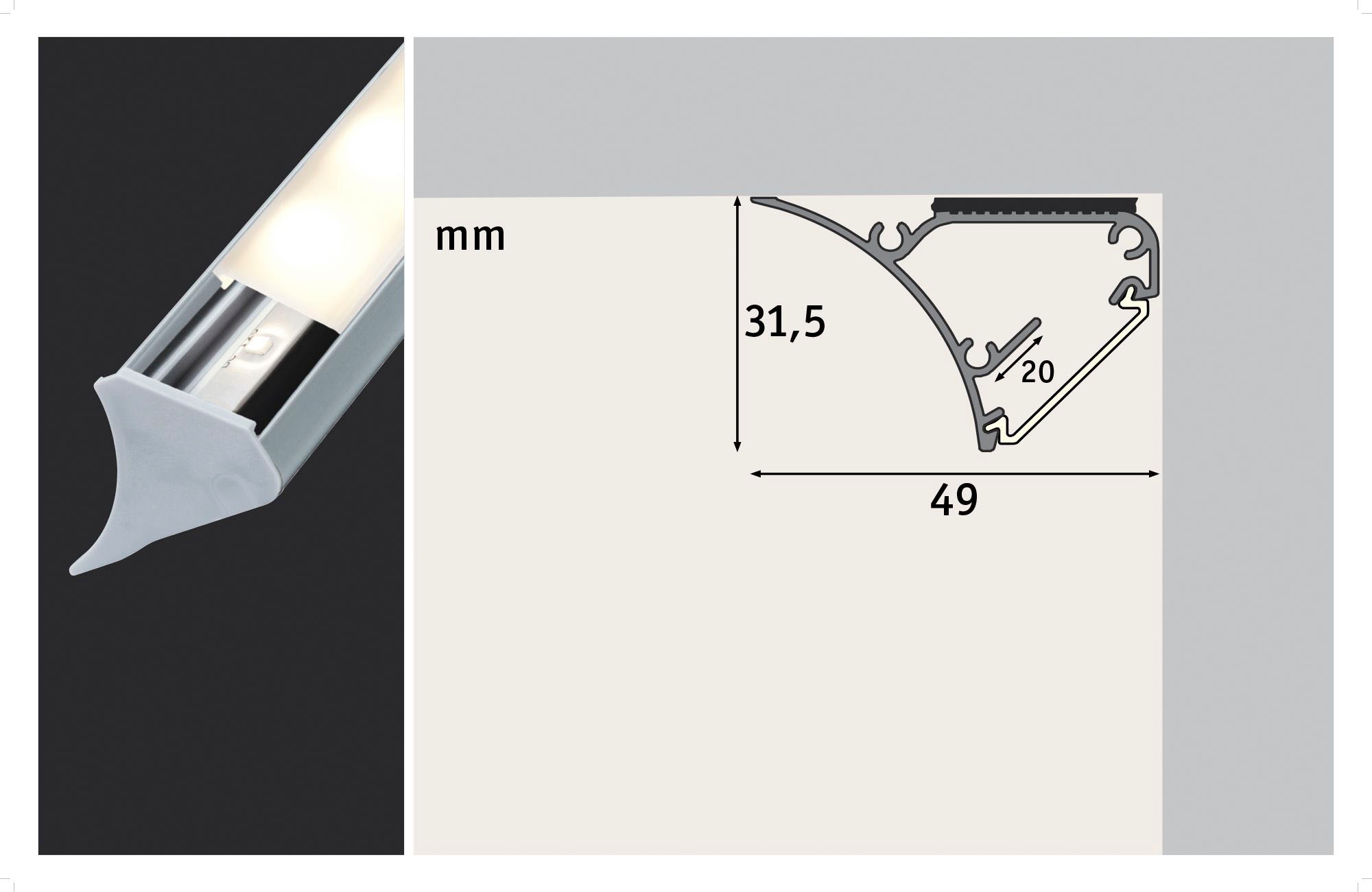 Paulmann LED-Streifen »Corner Profil 100 cm Grau, Kunststoff Grau, Kunststoff«