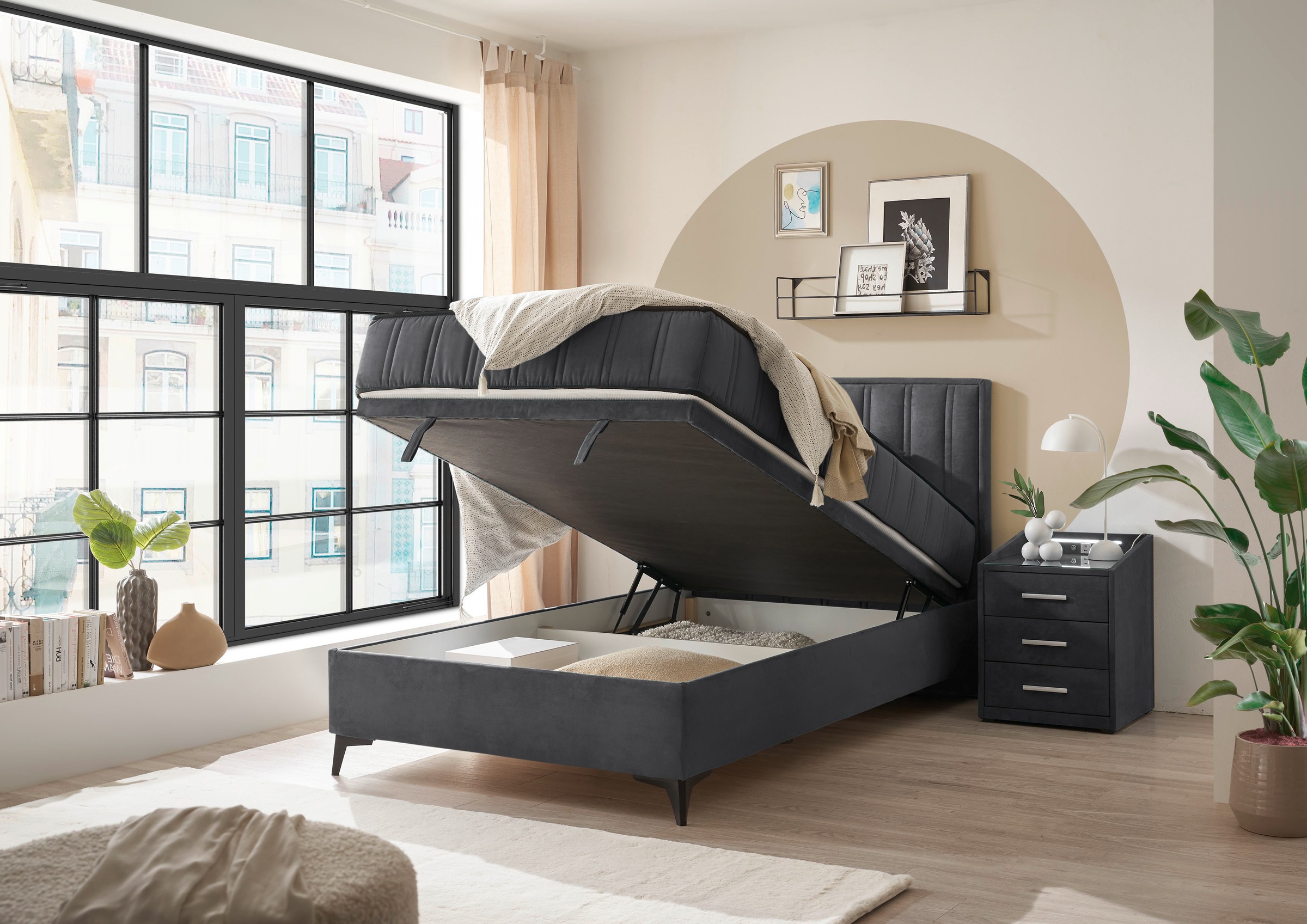 ED EXCITING DESIGN Boxbett »Monroe inkl. Bettkasten, erhältlich in den Breiten 120cm & 140cm«, Duo-Matratze - feste Seite mit Kokosmatte
