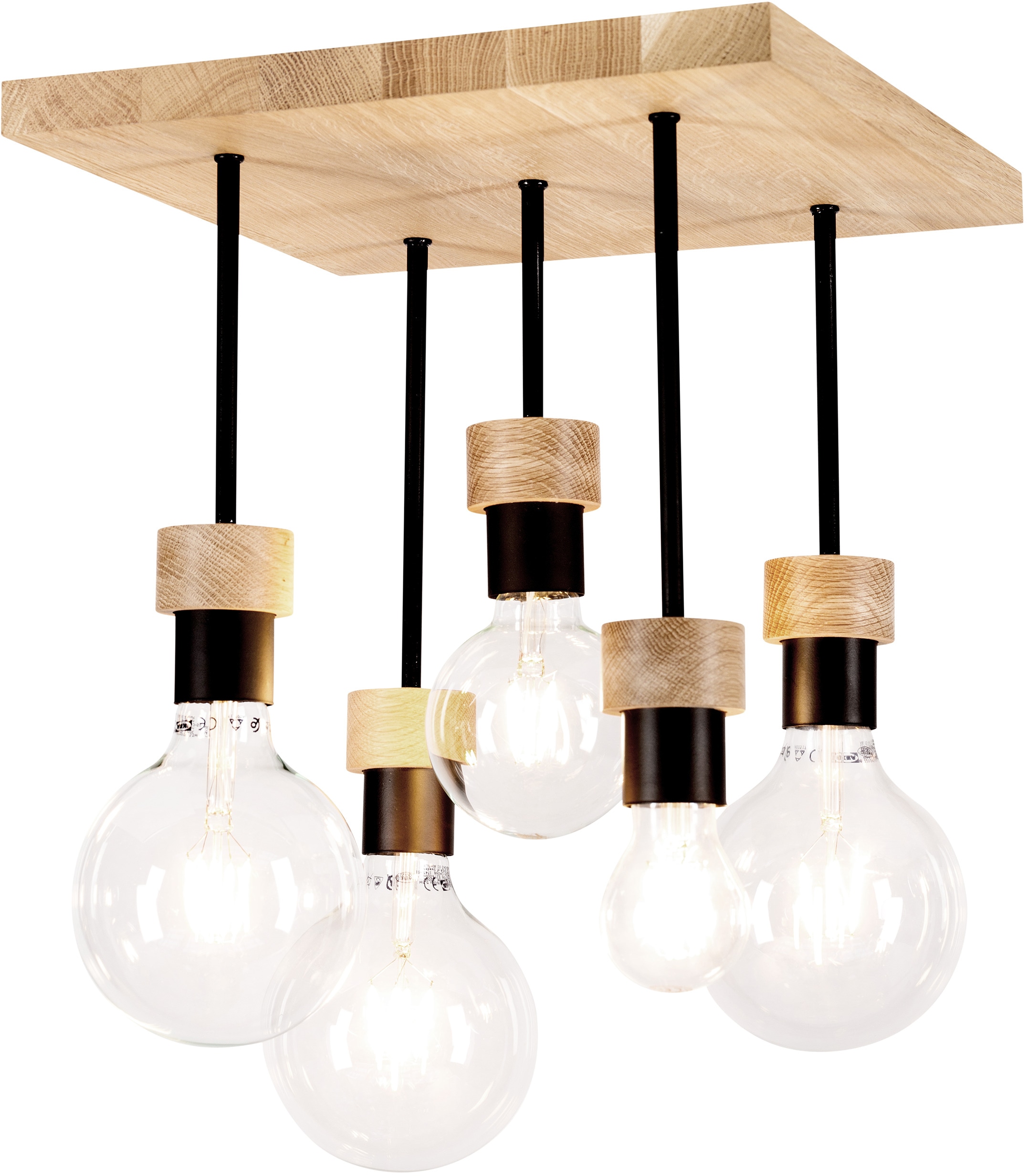 BRITOP LIGHTING Deckenleuchte »CHANDELLE«, 5 flammig, Leuchtmittel E27 | Leuchtmittel wechselbar-ohne Leuchtmittel, Naturprodukt aus Eichenholz