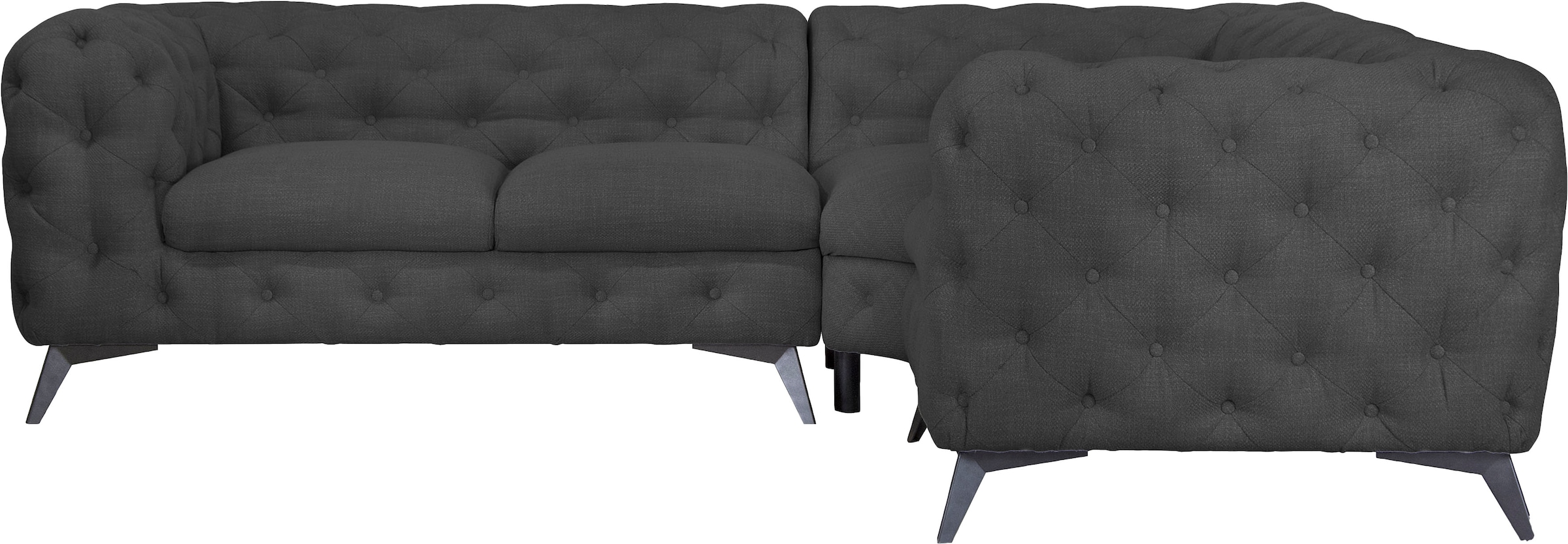 Leonique Chesterfield-Sofa »Ecksofa GLYNIS L-Form mit Wellenunterfederung, Maße B/T/H 264/264/75cm«, aufwändige Knopfheftung, moderne Chesterfield Optik, Fußfarbe wählbar