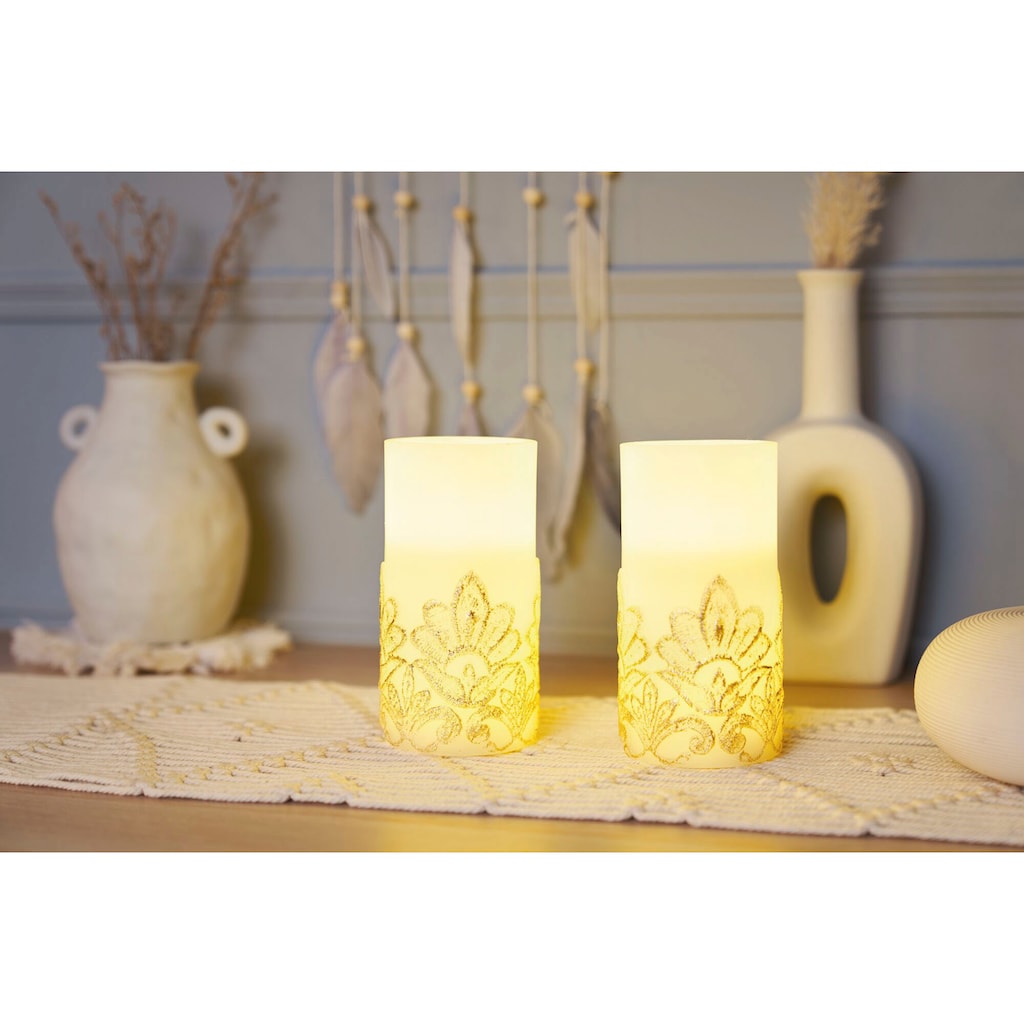 Pauleen LED-Kerze »Cosy Charm Candle Wachskerze 2er Set Timer Batterie Weiß/Gold«