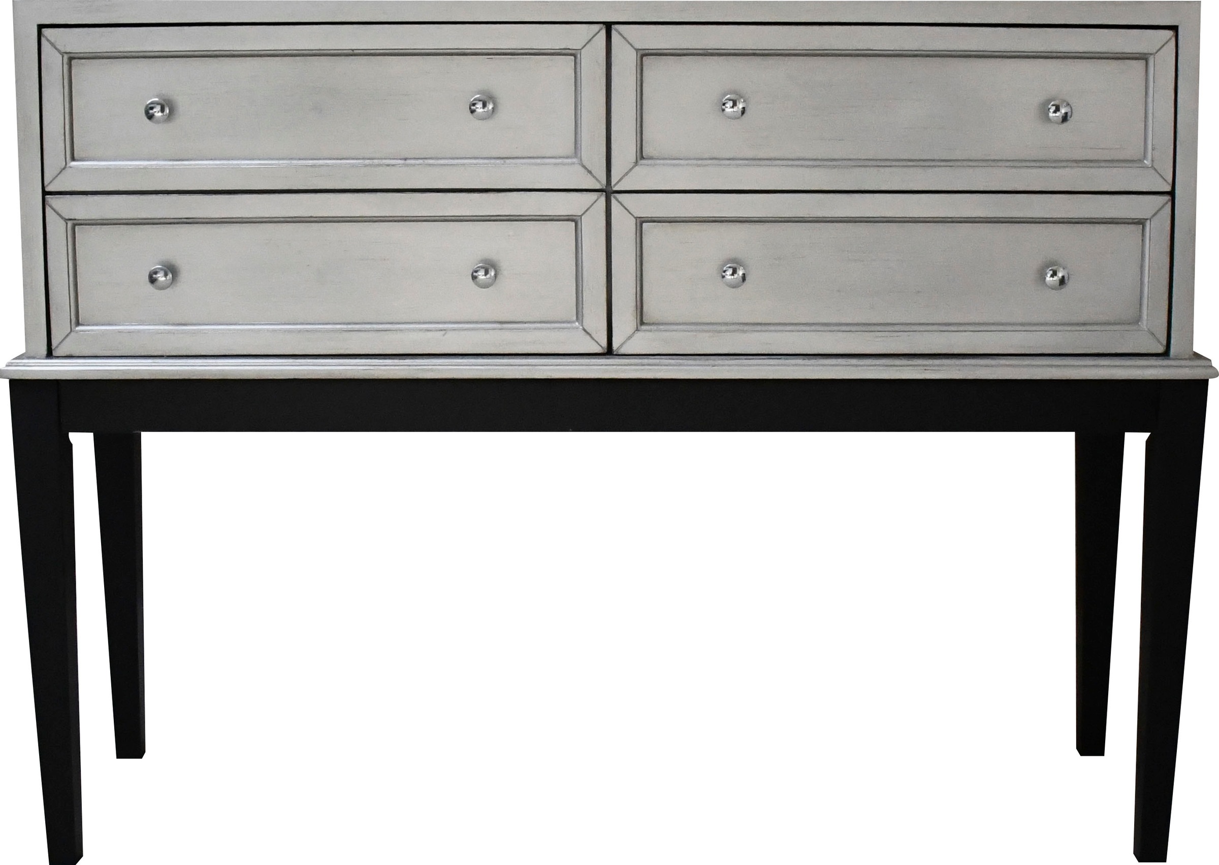 Leonique Kommode »Claudi«, Kommode, schwarze Holzbeine, Matt-Silber, 4 Schubkästen, 122x26x90 cm