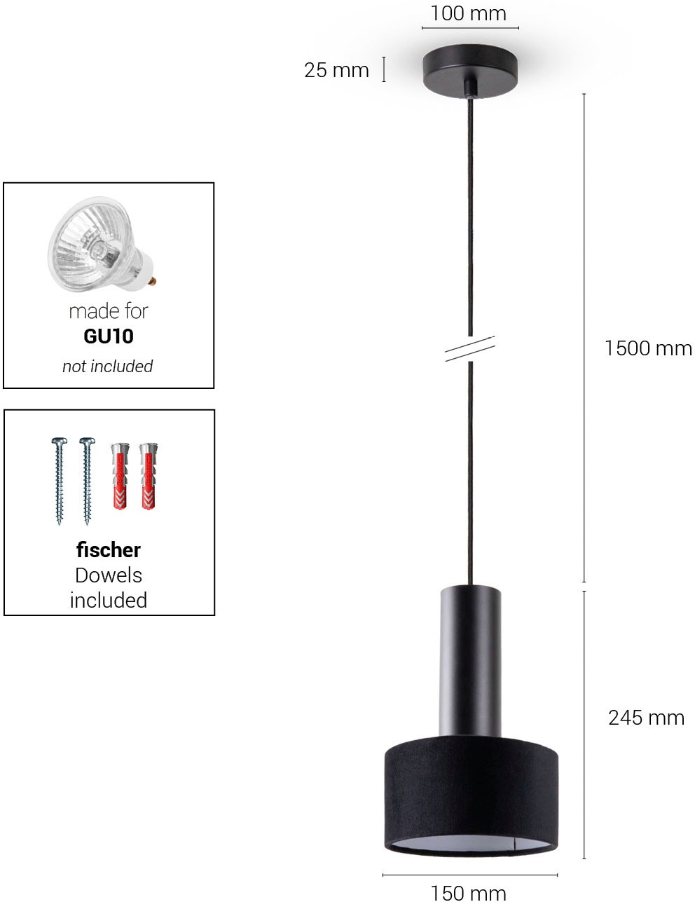 Paco Home Pendelleuchte »VELUTA«, Leuchtmittel GU10 | ohne Leuchtmittel, Wohnzimmer Hängeleuchte Stoffschirm Esszimmer Modern GU10