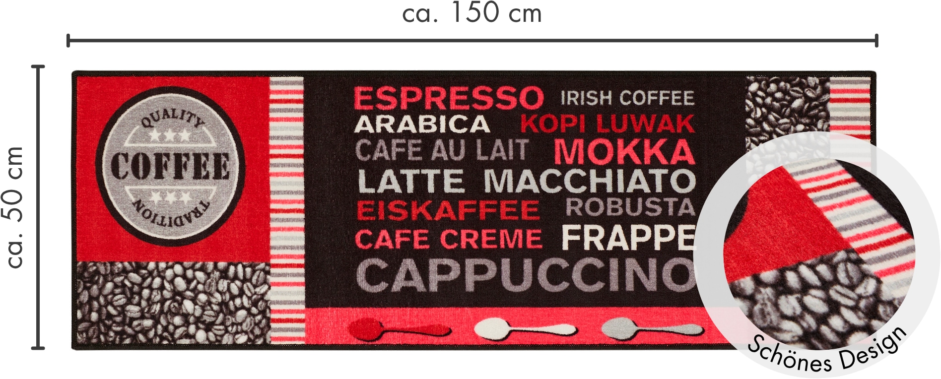 Andiamo Küchenläufer »Cafe Creme« rechteckig 4 mm Höhe Motiv Kaffee, mit Schriftzug, Größe 50x150 cm, Küche